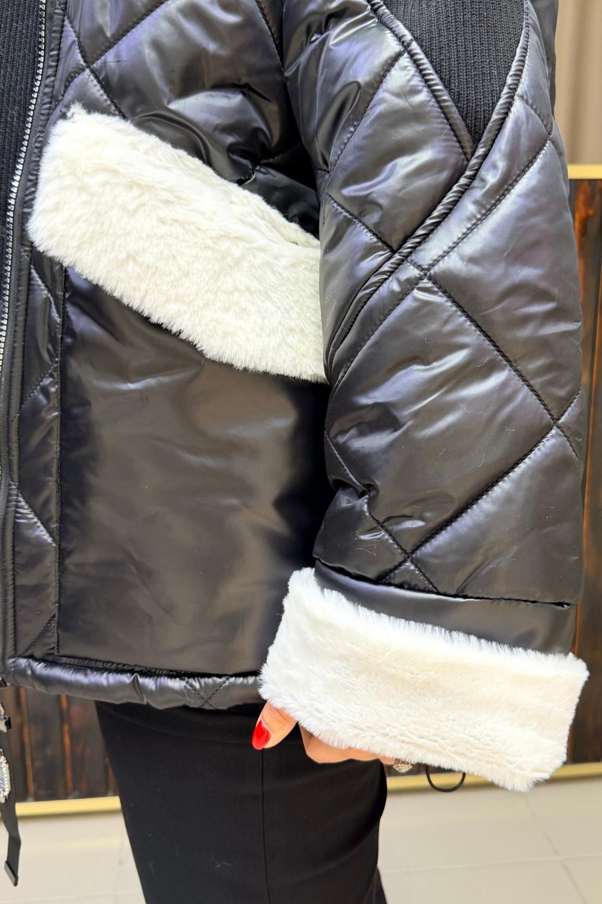 TASARIM PELUŞ KÜRKLÜ MONT BÜYÜK BEDEN İÇİ KÜRKLÜ