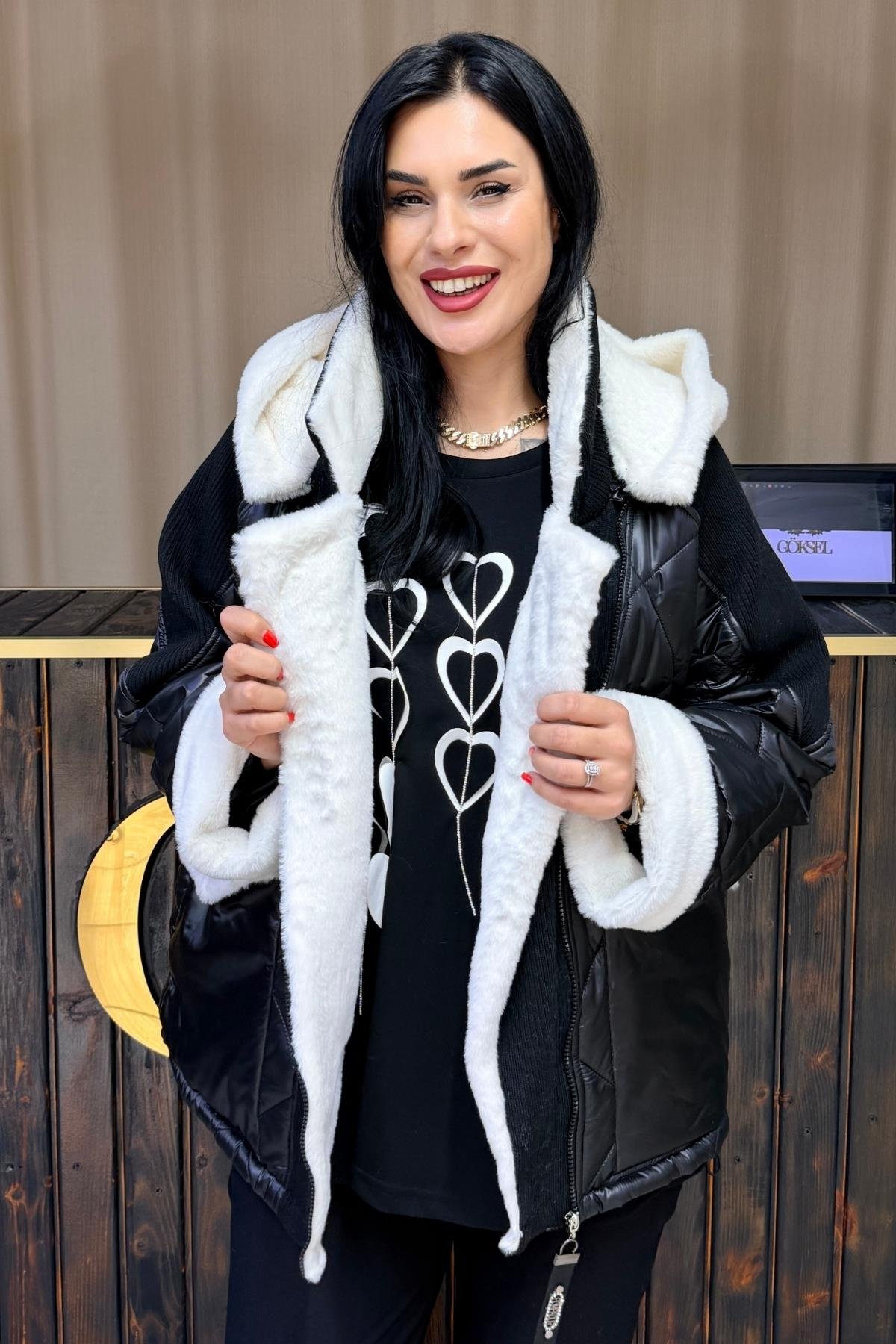 TASARIM PELUŞ KÜRKLÜ MONT BÜYÜK BEDEN İÇİ KÜRKLÜ