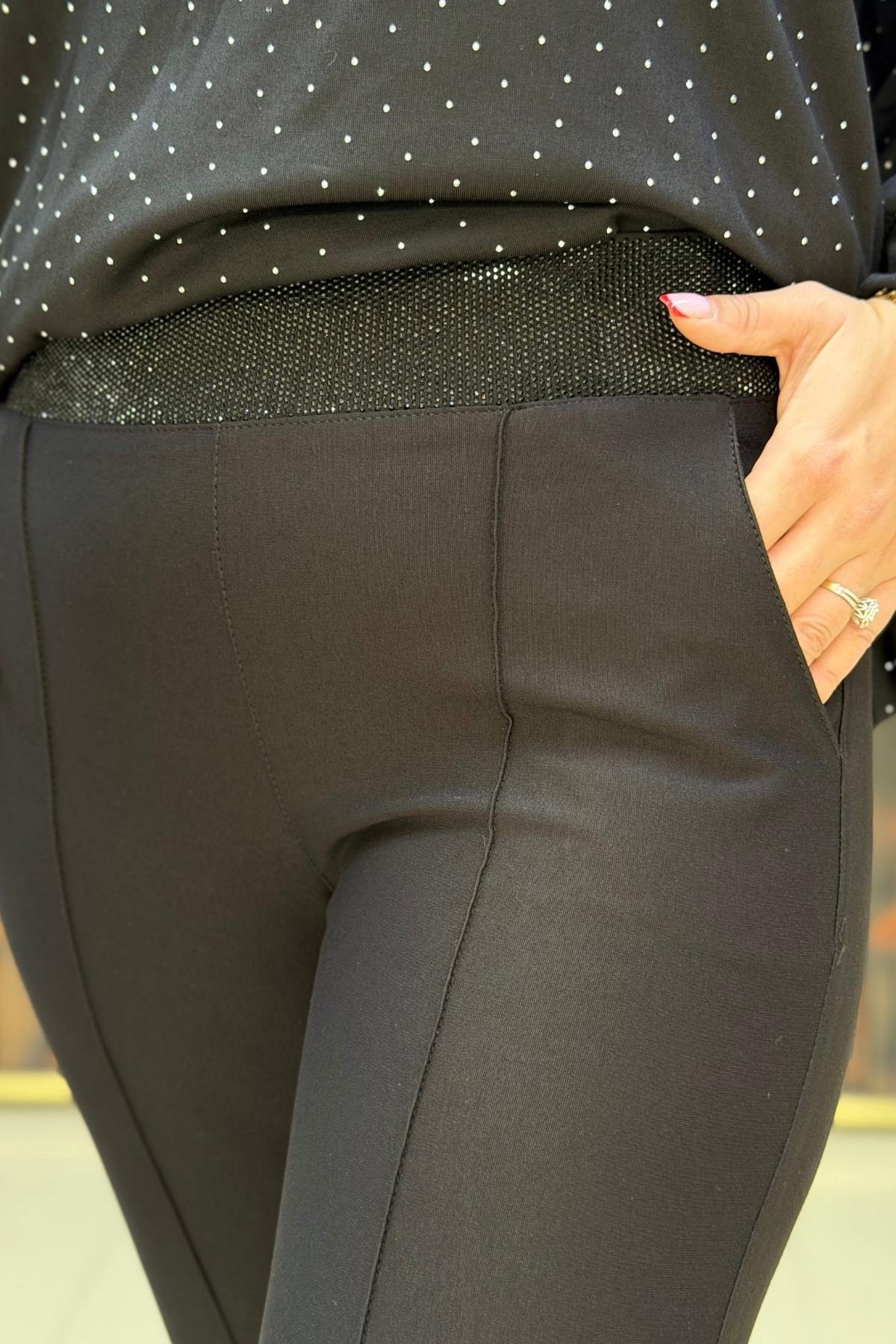 TOPARLAYICILI BEL VE PAÇASI TAŞLI ÇELİK BÜYÜK BEDEN PANTOLON