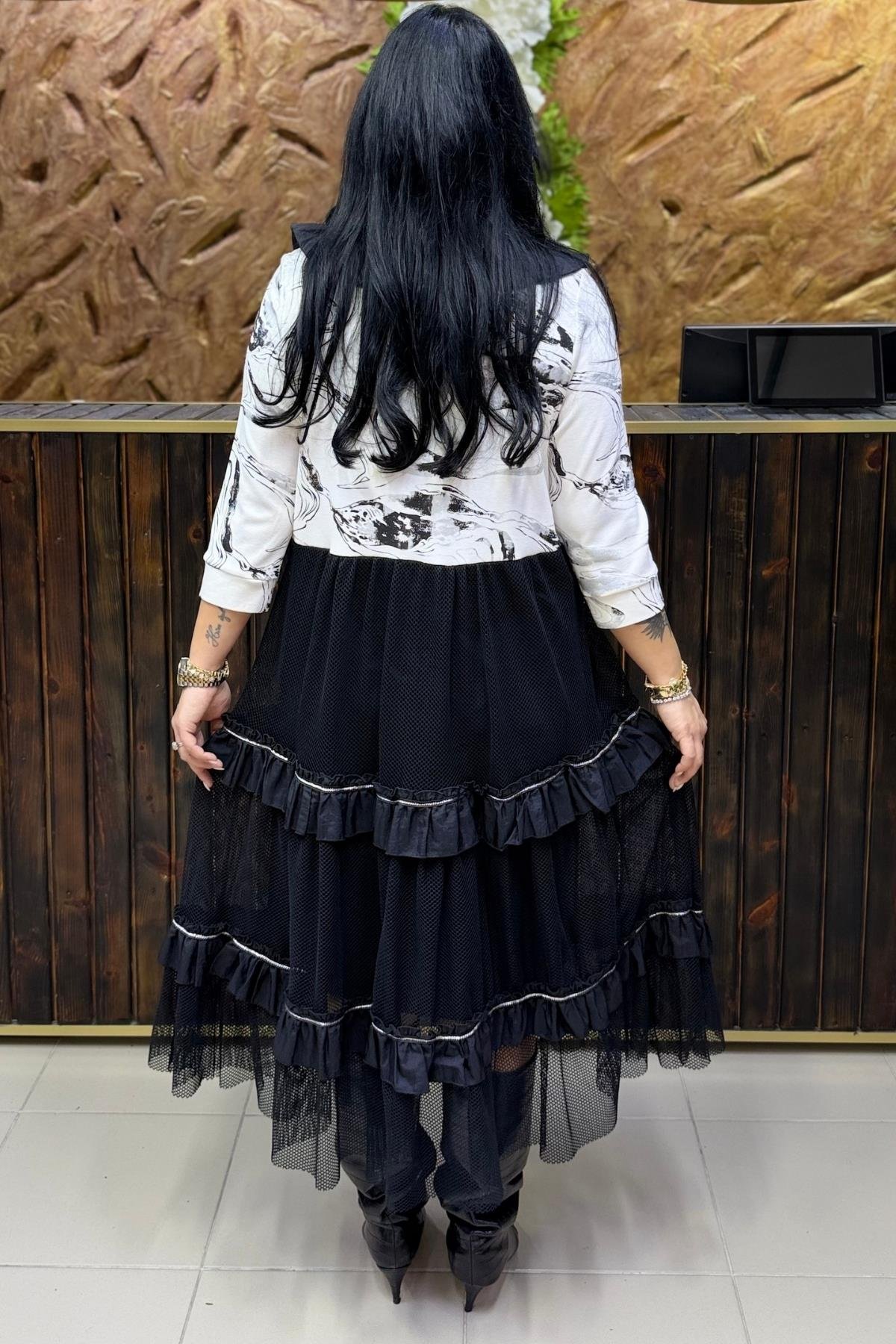 TRİKOLU MAXİ BÜYÜK BEDEN ELBİSE