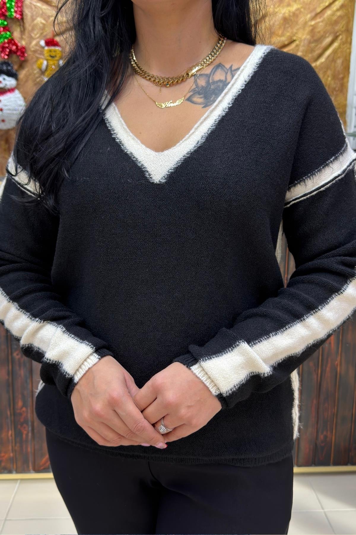 V YAKA TRİKO LİKRALI BÜYÜK BEDEN BLUZ