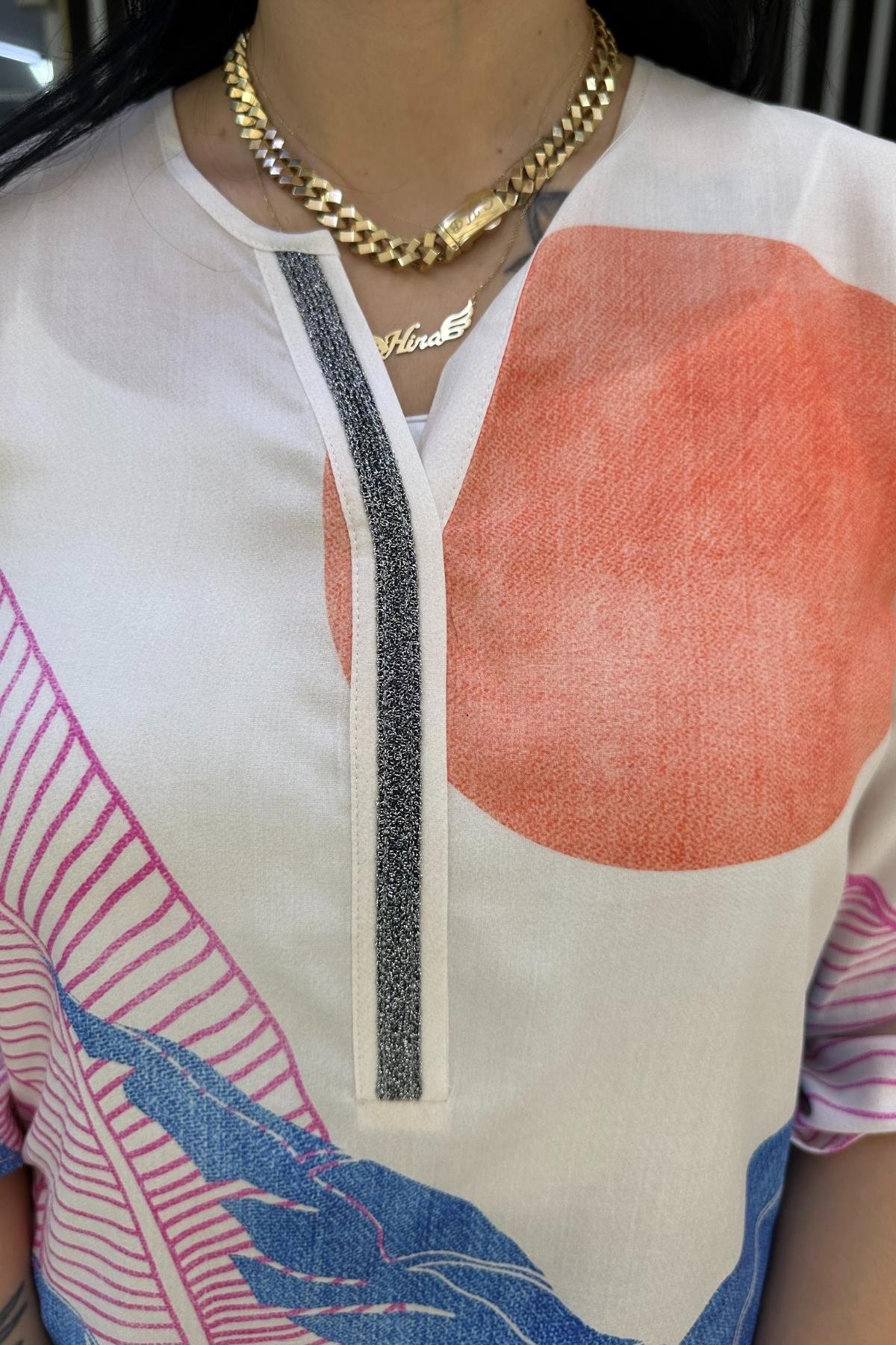 YAPRAK DESENLİ BLUZ BÜYÜK BEDEN