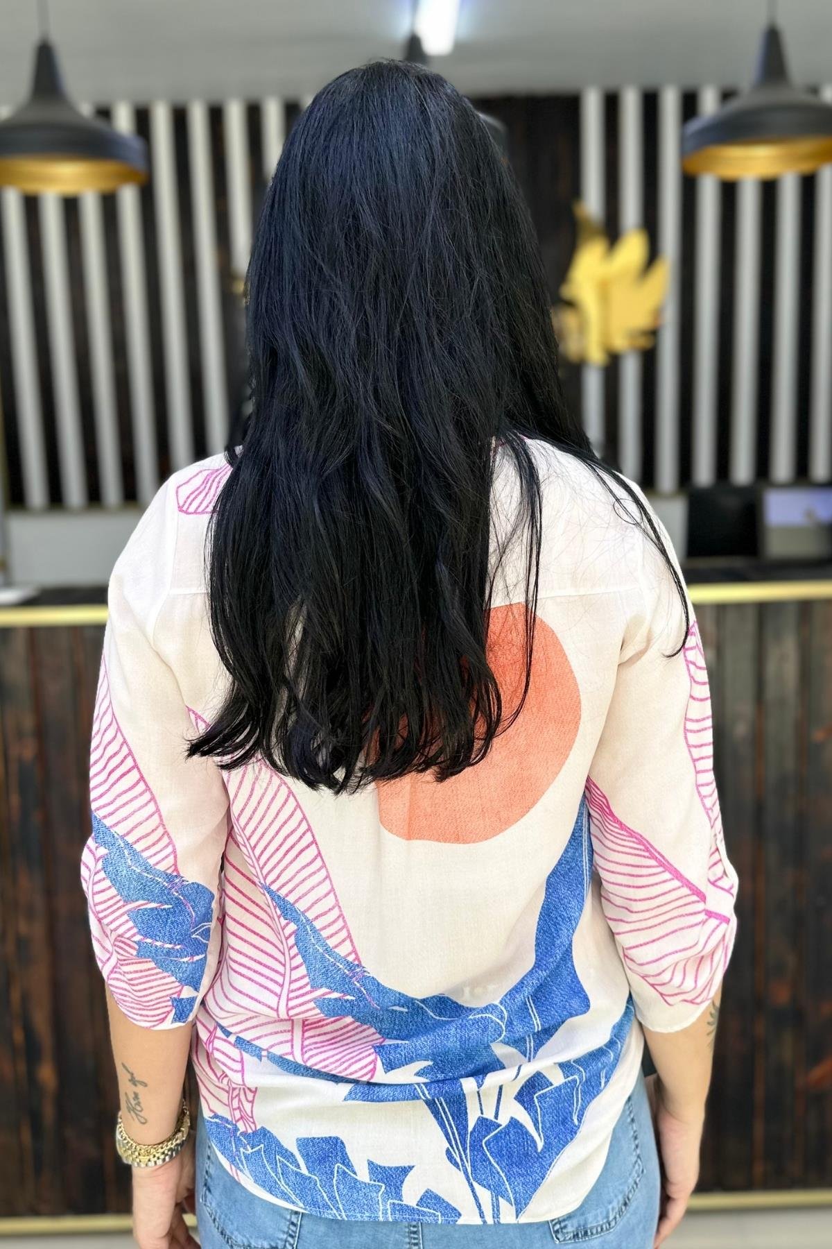 YAPRAK DESENLİ BLUZ BÜYÜK BEDEN