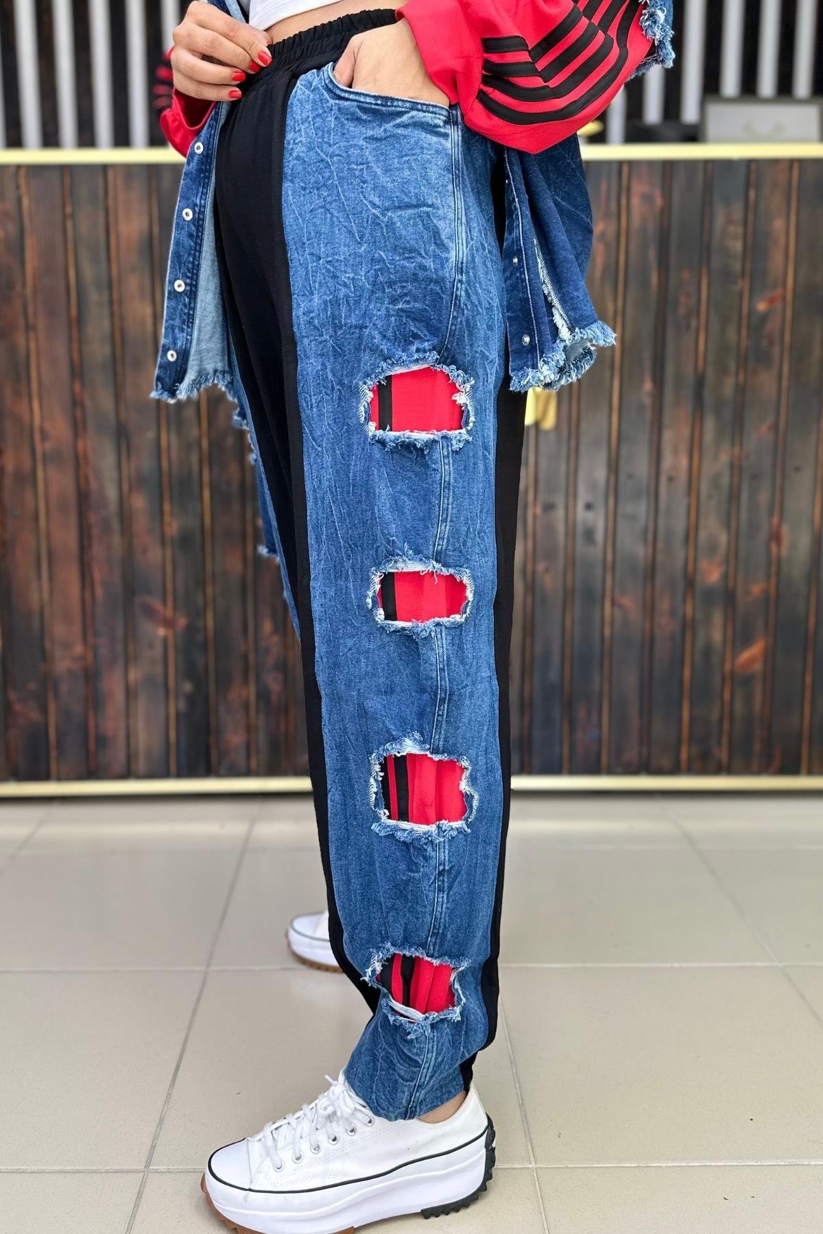 YIRTIK DETAYLI JEAN PANTOLON BÜYÜK BEDEN