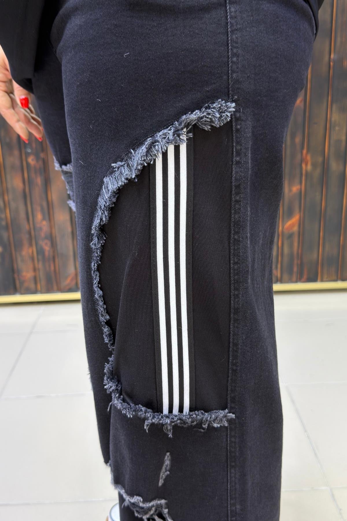 YIRTIK DETAYLI  LİKRALI BÜYÜK BEDEN JEAN PANTOLON