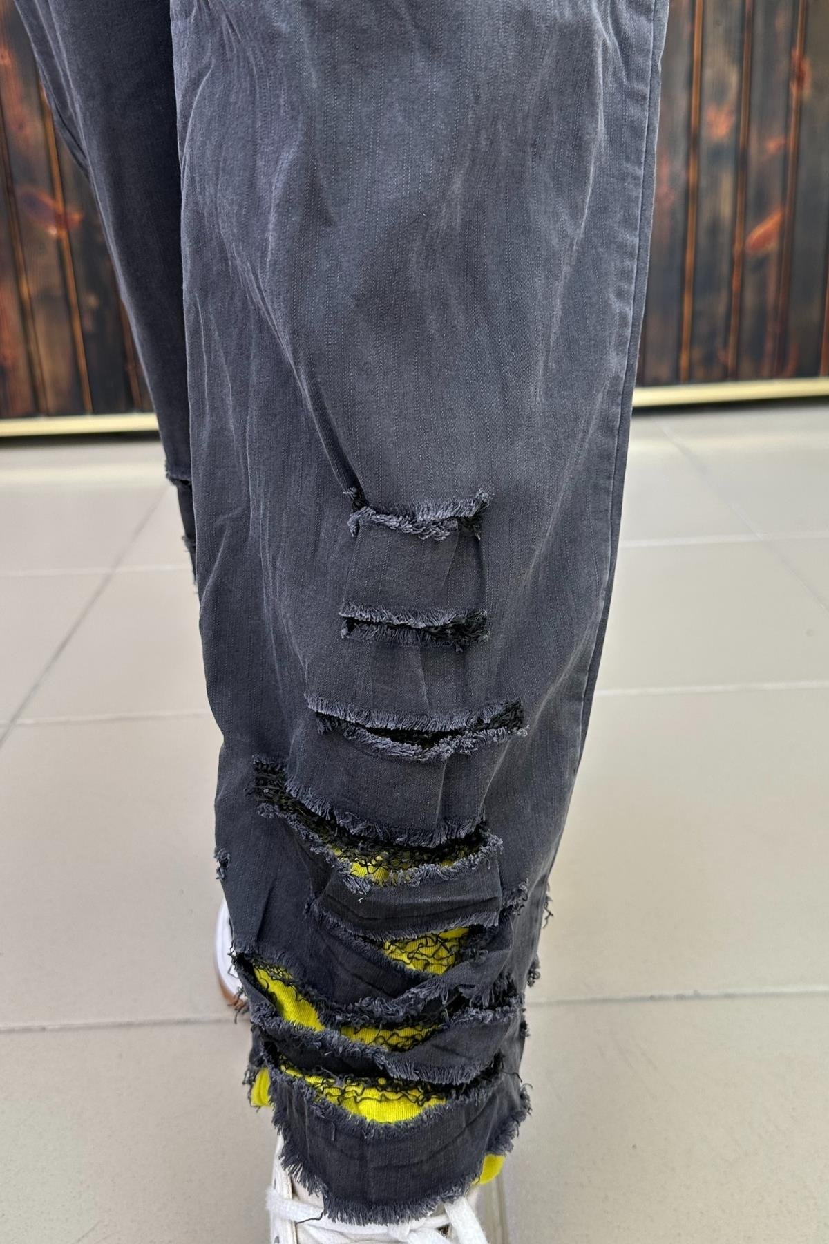 YIRTIK JEAN PAMUKLU PANTOLON YEŞİL BÜYÜK BEDEN