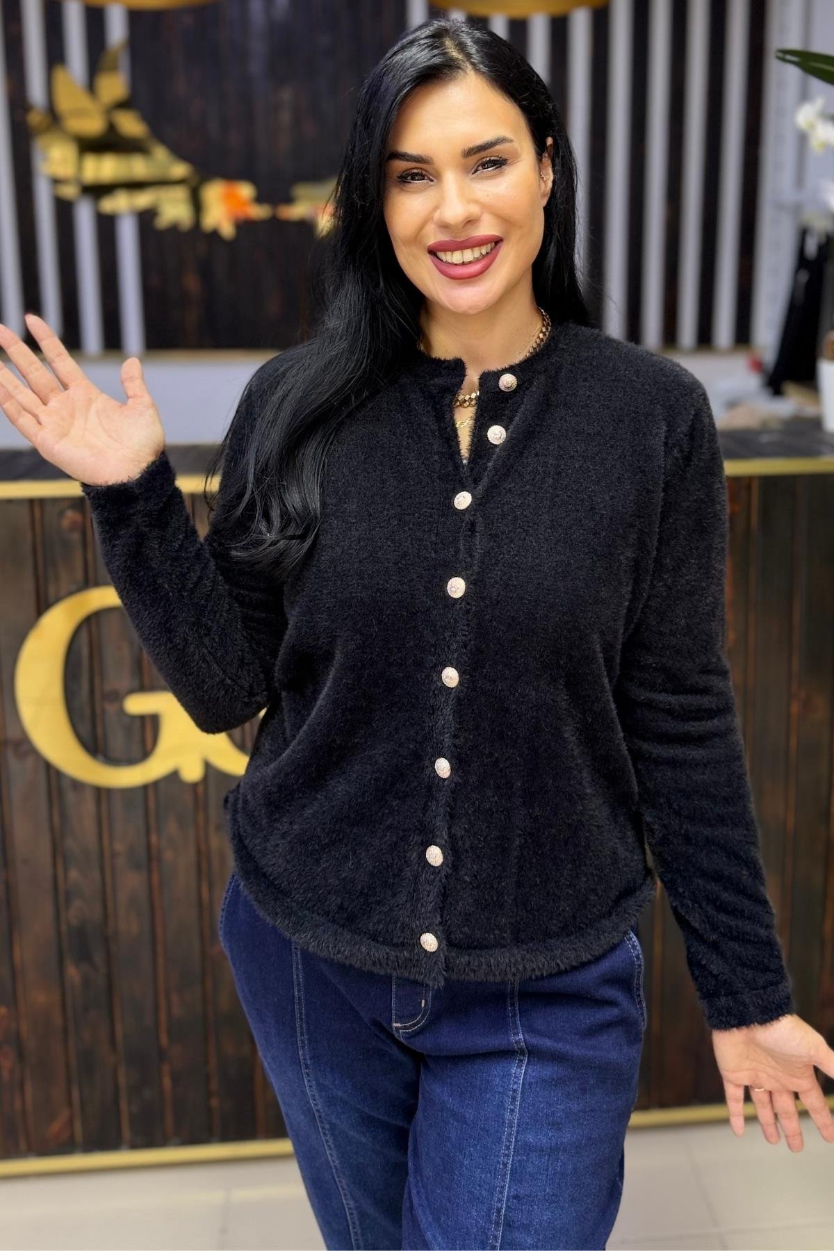 YUMOŞ KUMAŞ LİKRALI BÜYÜK BEDEN SİYAH HIRKA