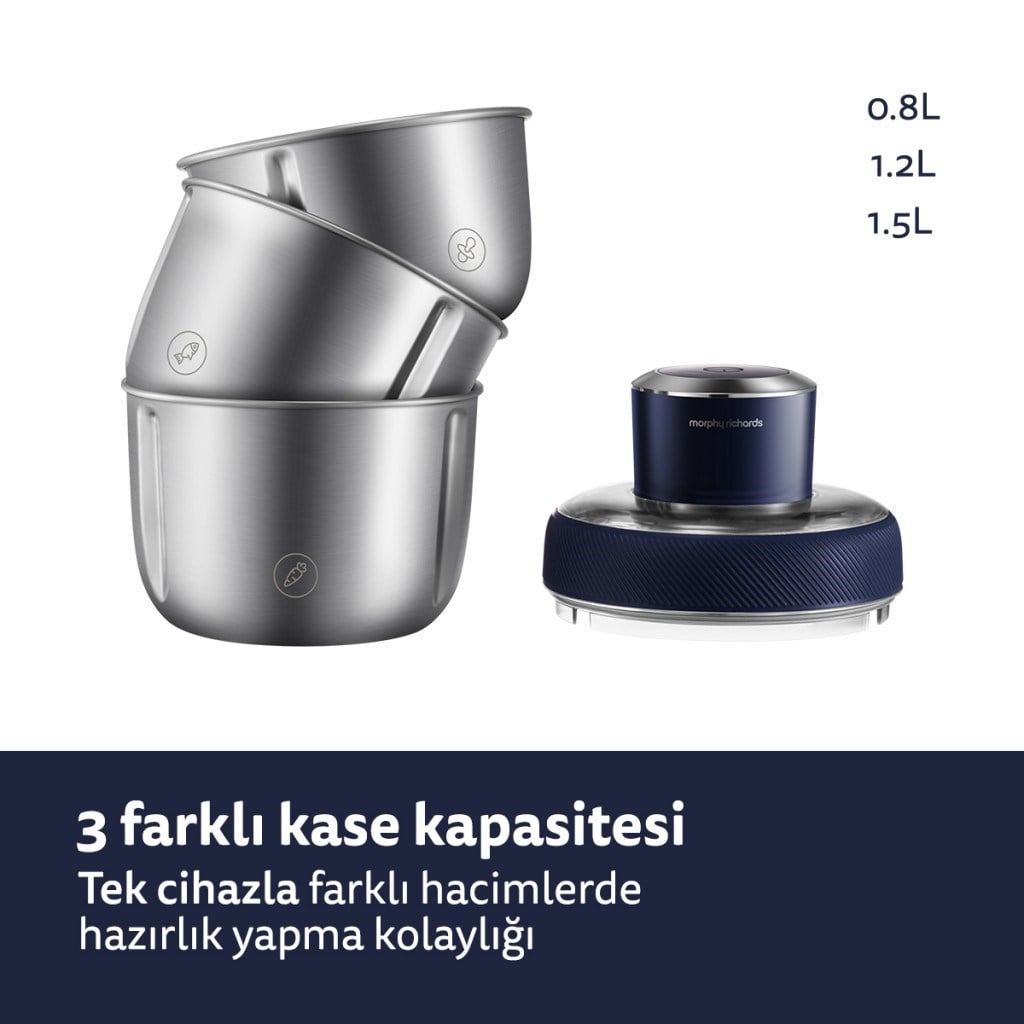 Morphy RichardsÇok Amaçlı 3 Kaseli Doğrayıcı – 0.8L / 1.2L / 1.5LMR-FC