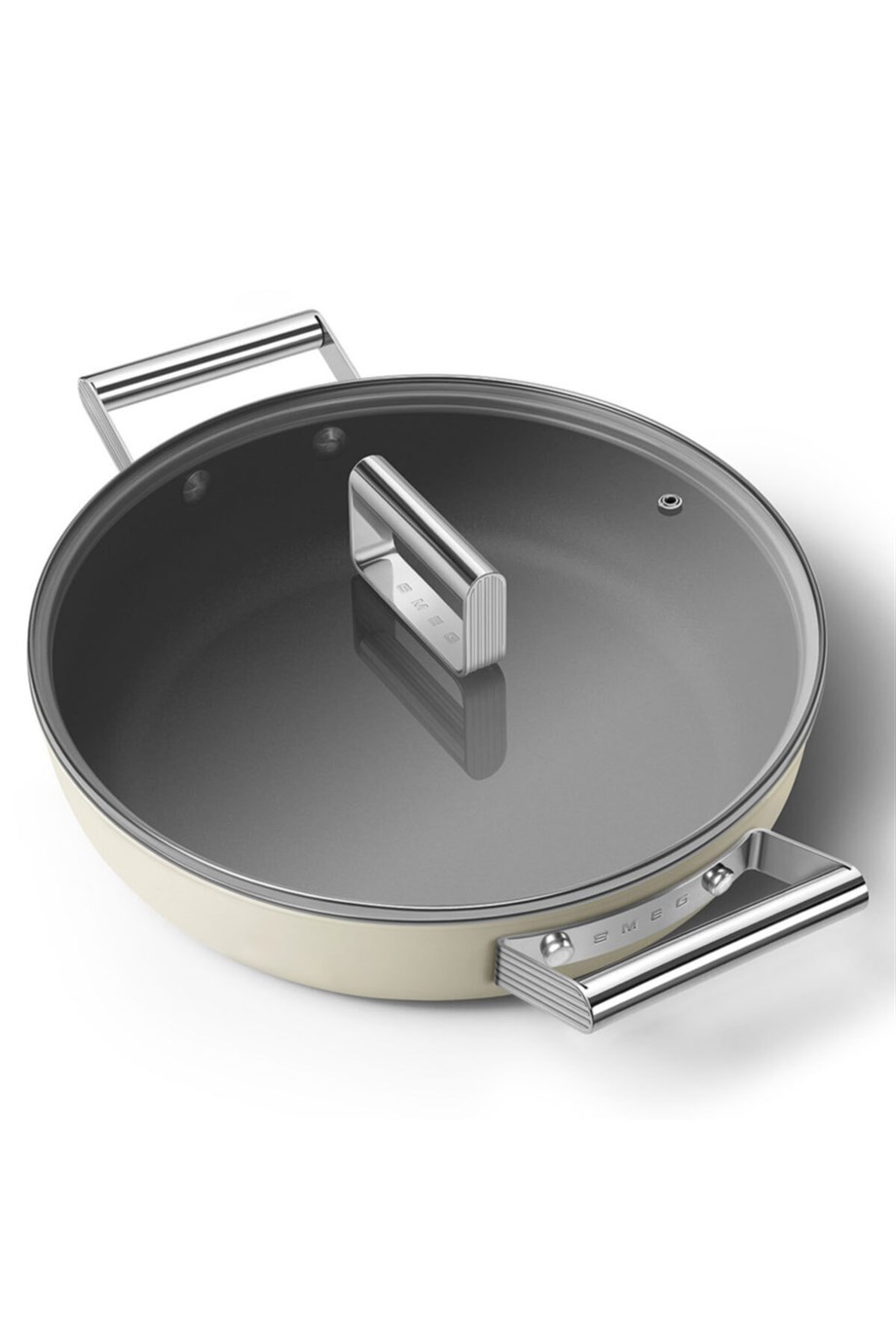 SMEGSMEG Cookware 50'S Style Krem Pilav Tenceresi Cam Kapaklı 28 cm CKFD2811CRM