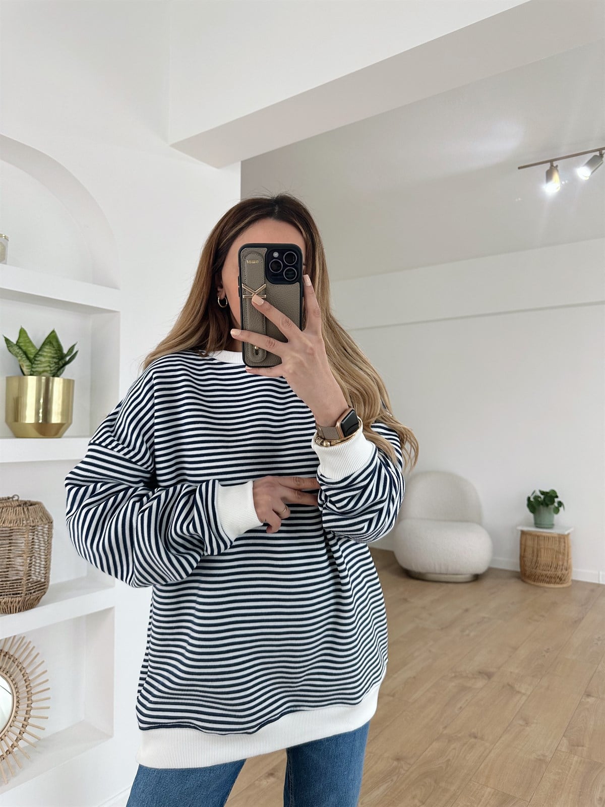  LACİVERT ÇİZGİLİ OVERSIZE SWEAT