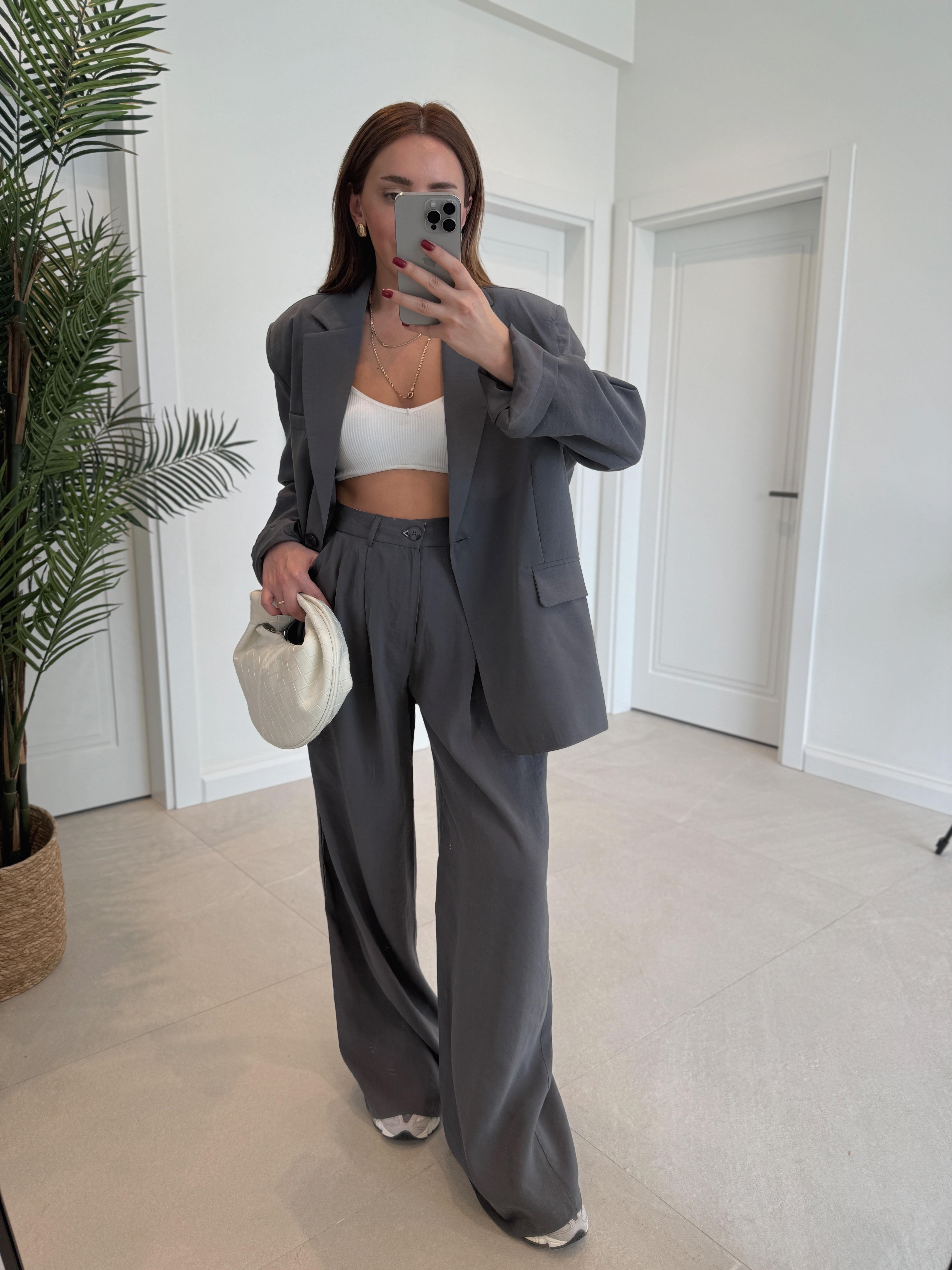 0087 İndigo Palazzo Denim Pantolon