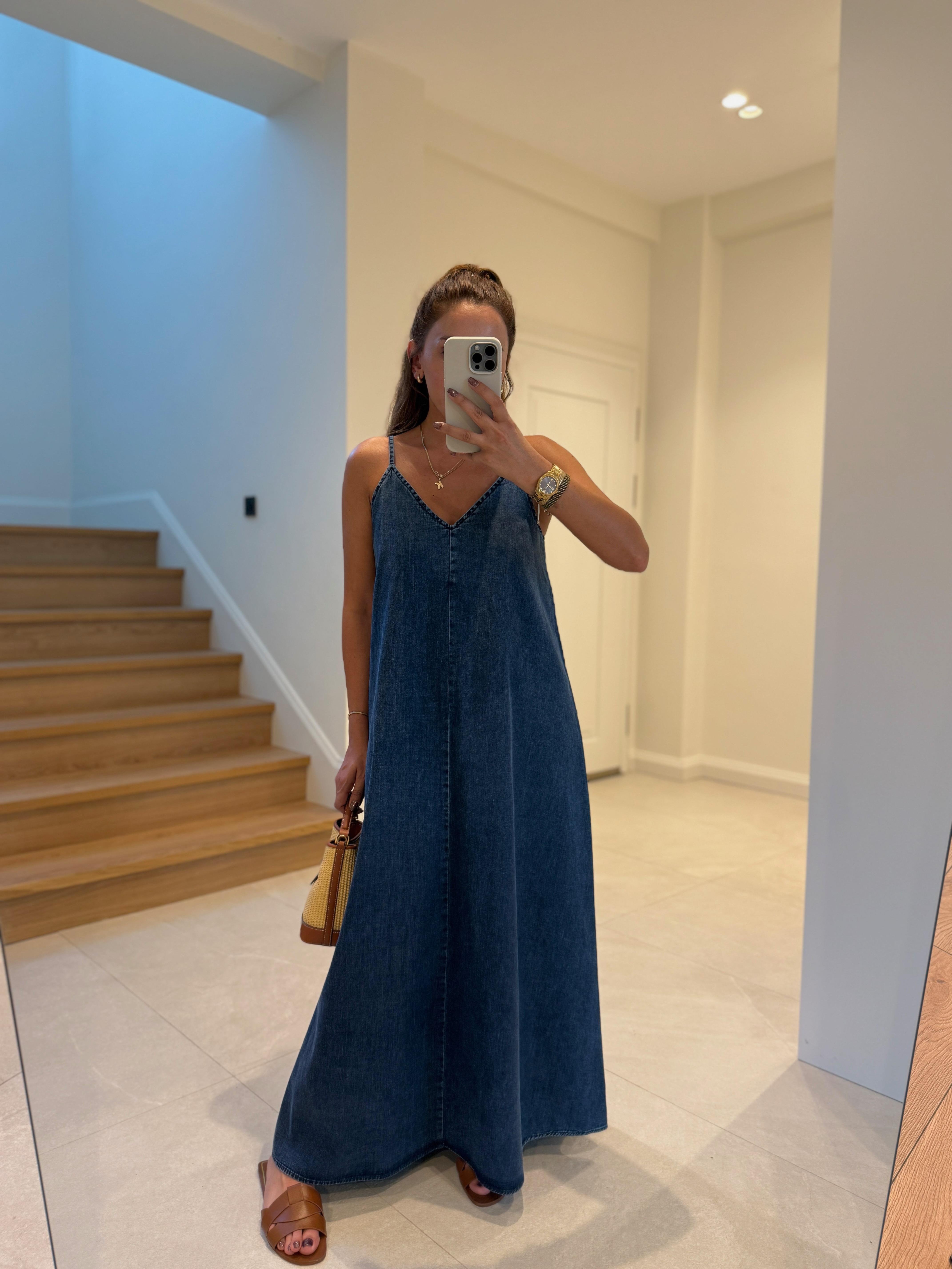 0091 İp Askılı Denim Elbise