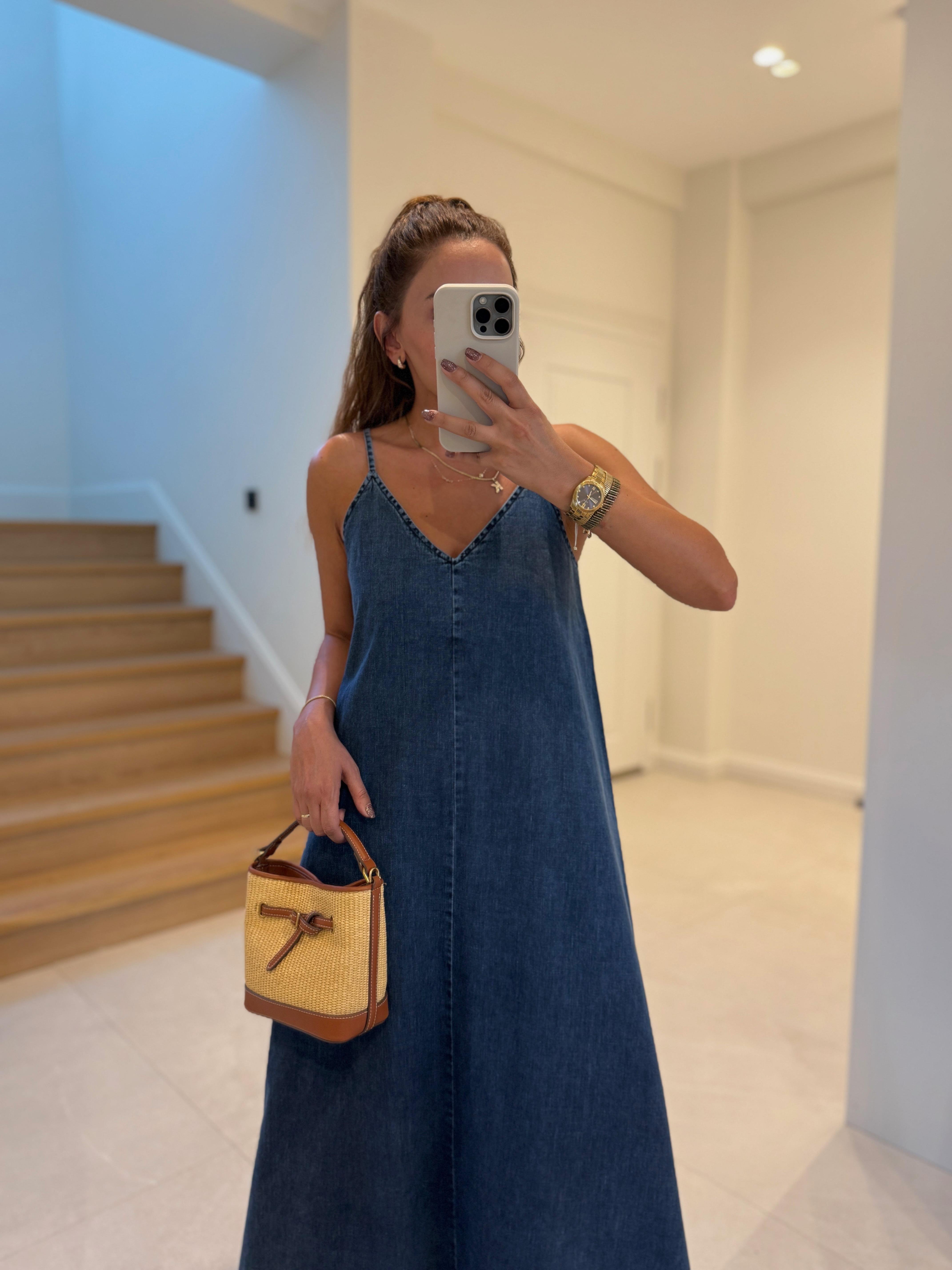0091 İp Askılı Denim Elbise