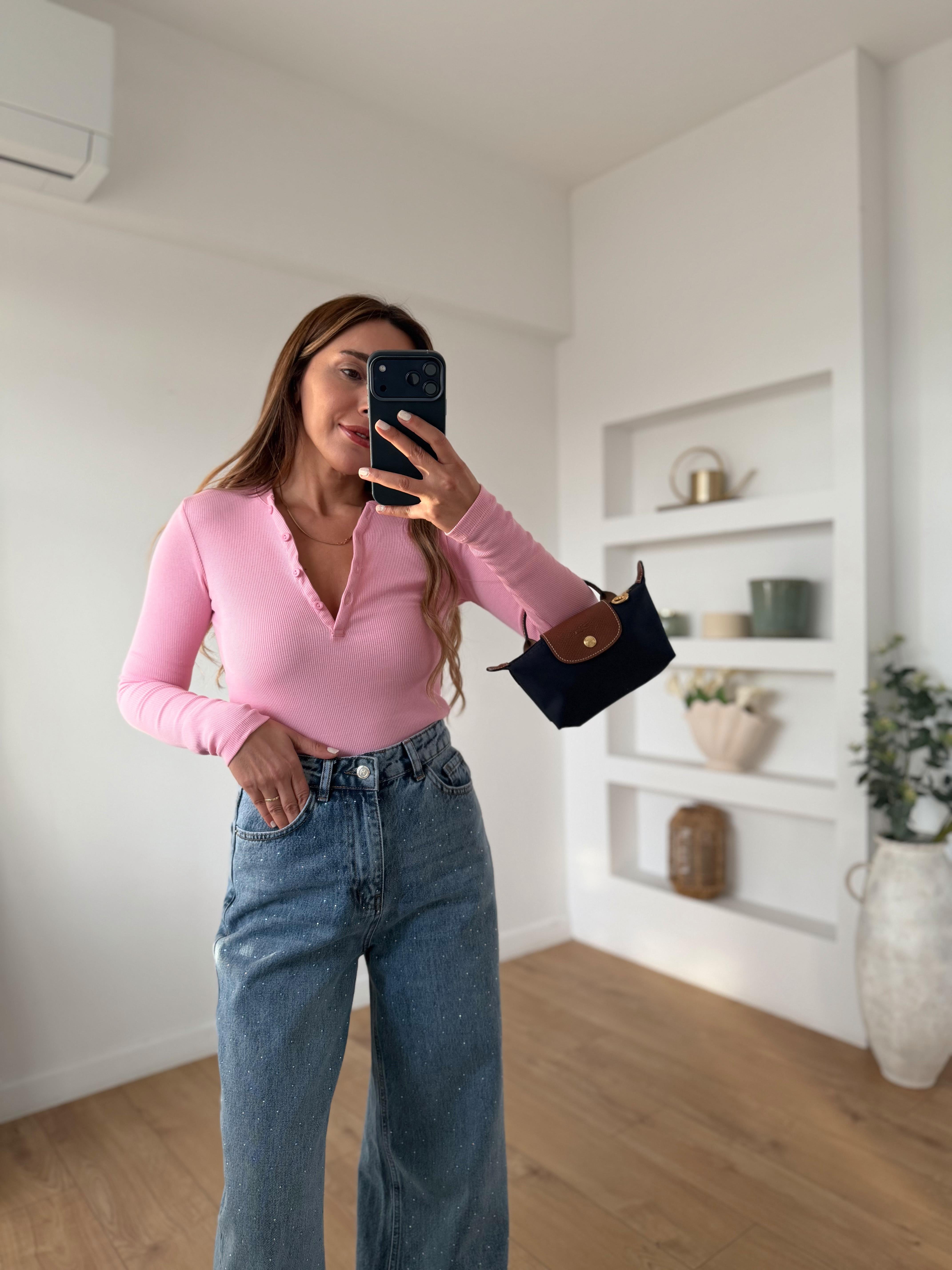 0164 Kaşkorse Kolej Yaka Pembe Bluz