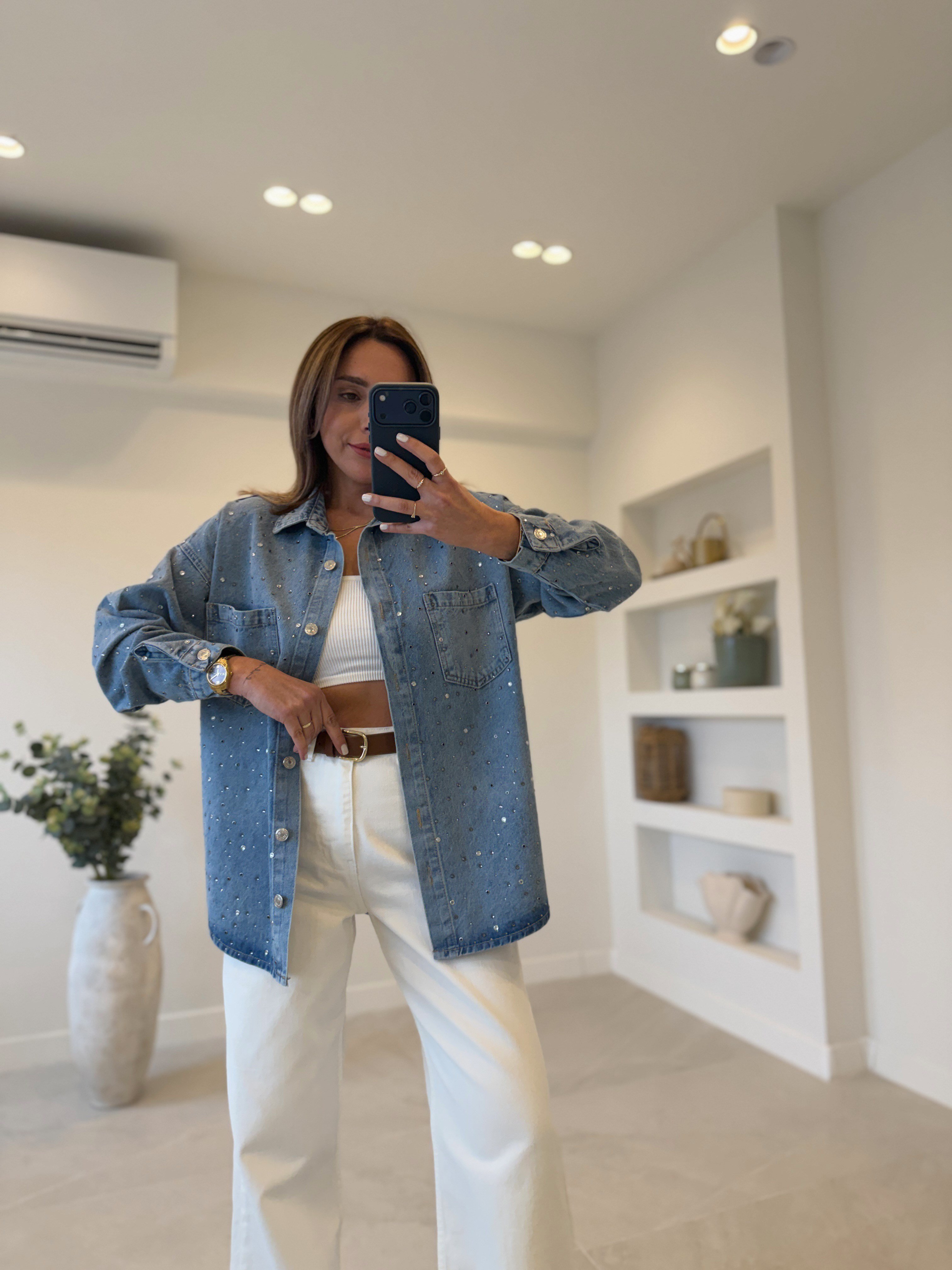 046 Zra Model Taşlı Jean Gömlek