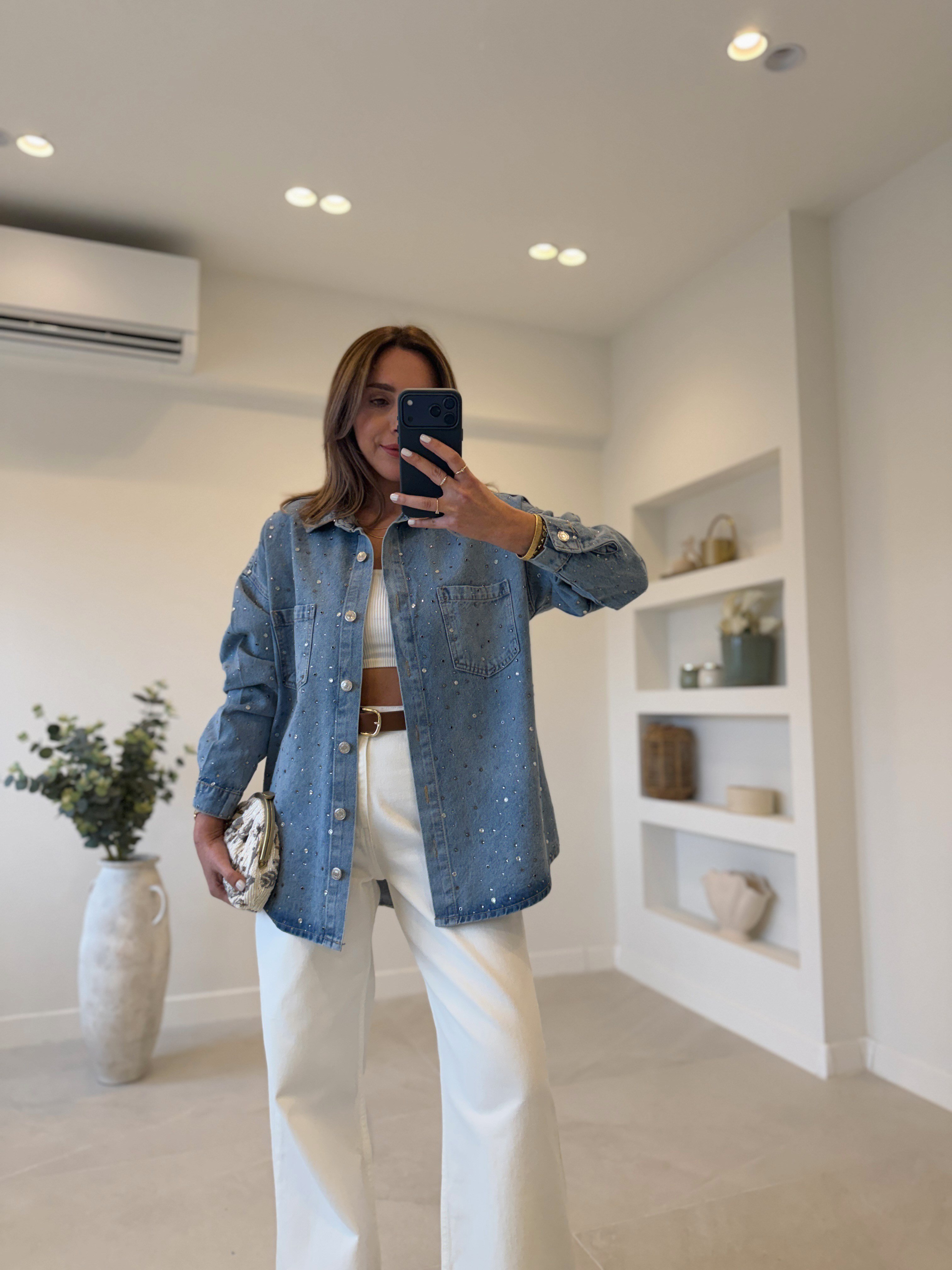 046 Zra Model Taşlı Jean Gömlek