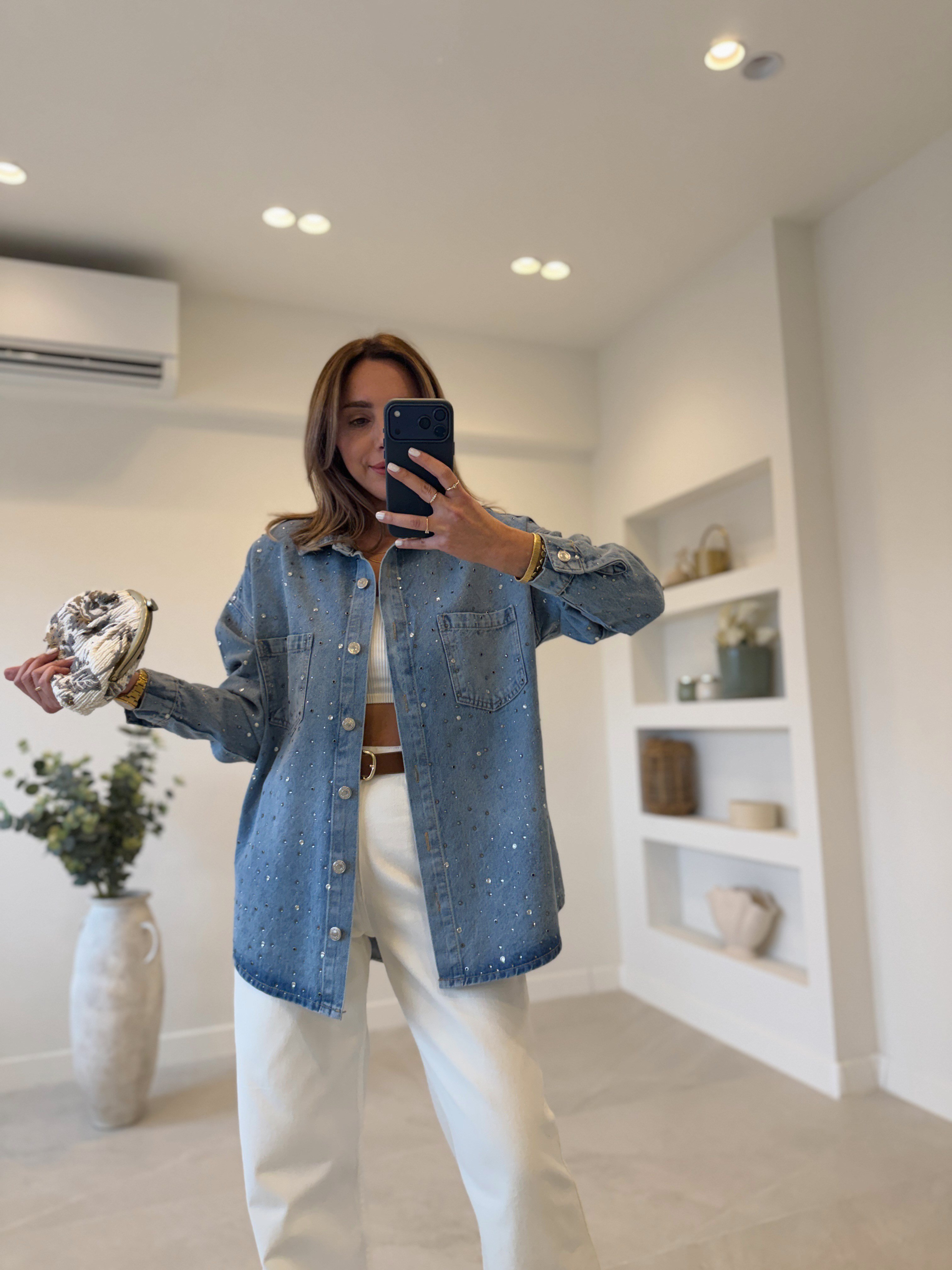 046 Zra Model Taşlı Jean Gömlek