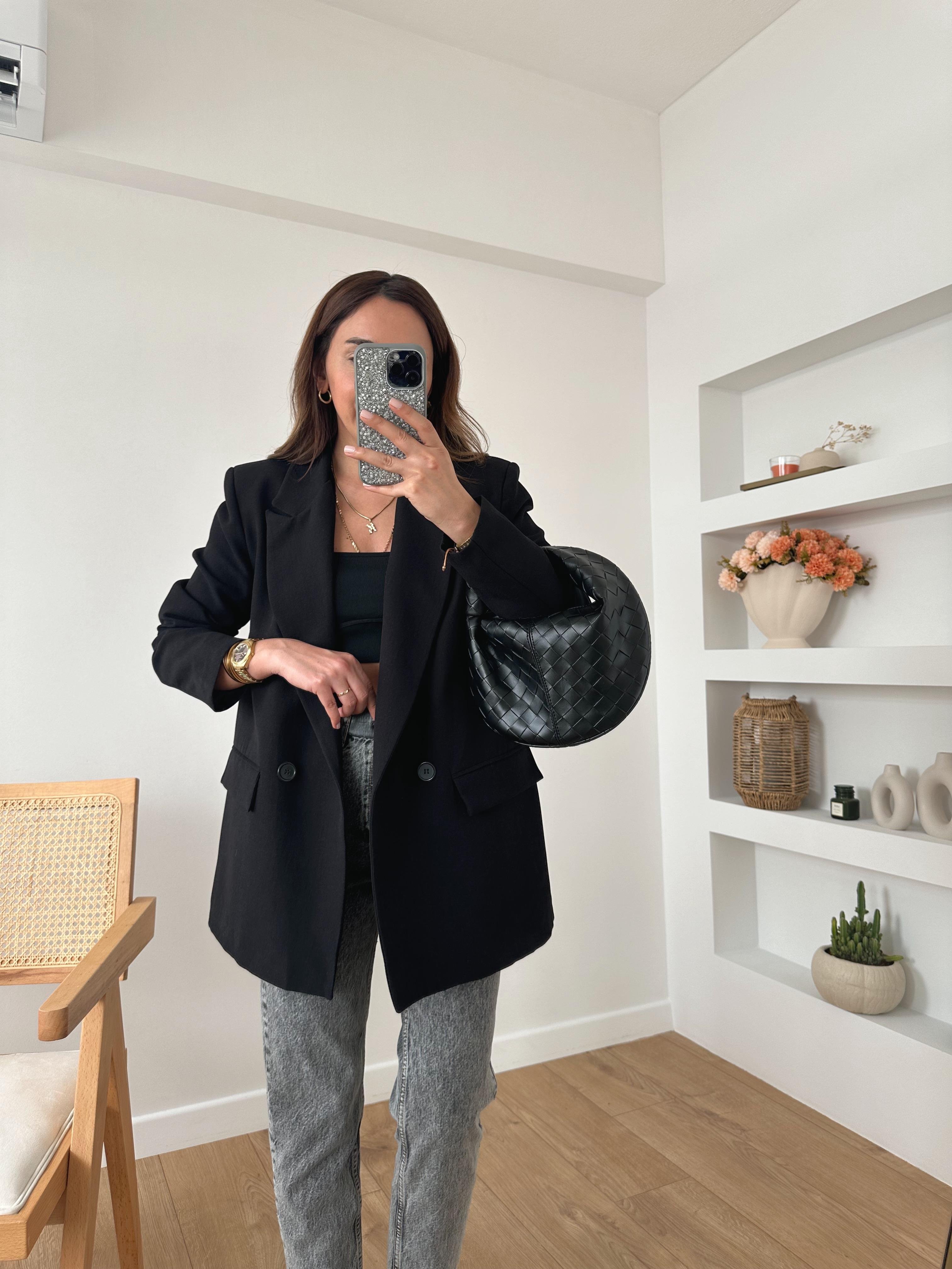 %100 HAM KETEN OVERSIZE ASTARLI SİYAH CEKET