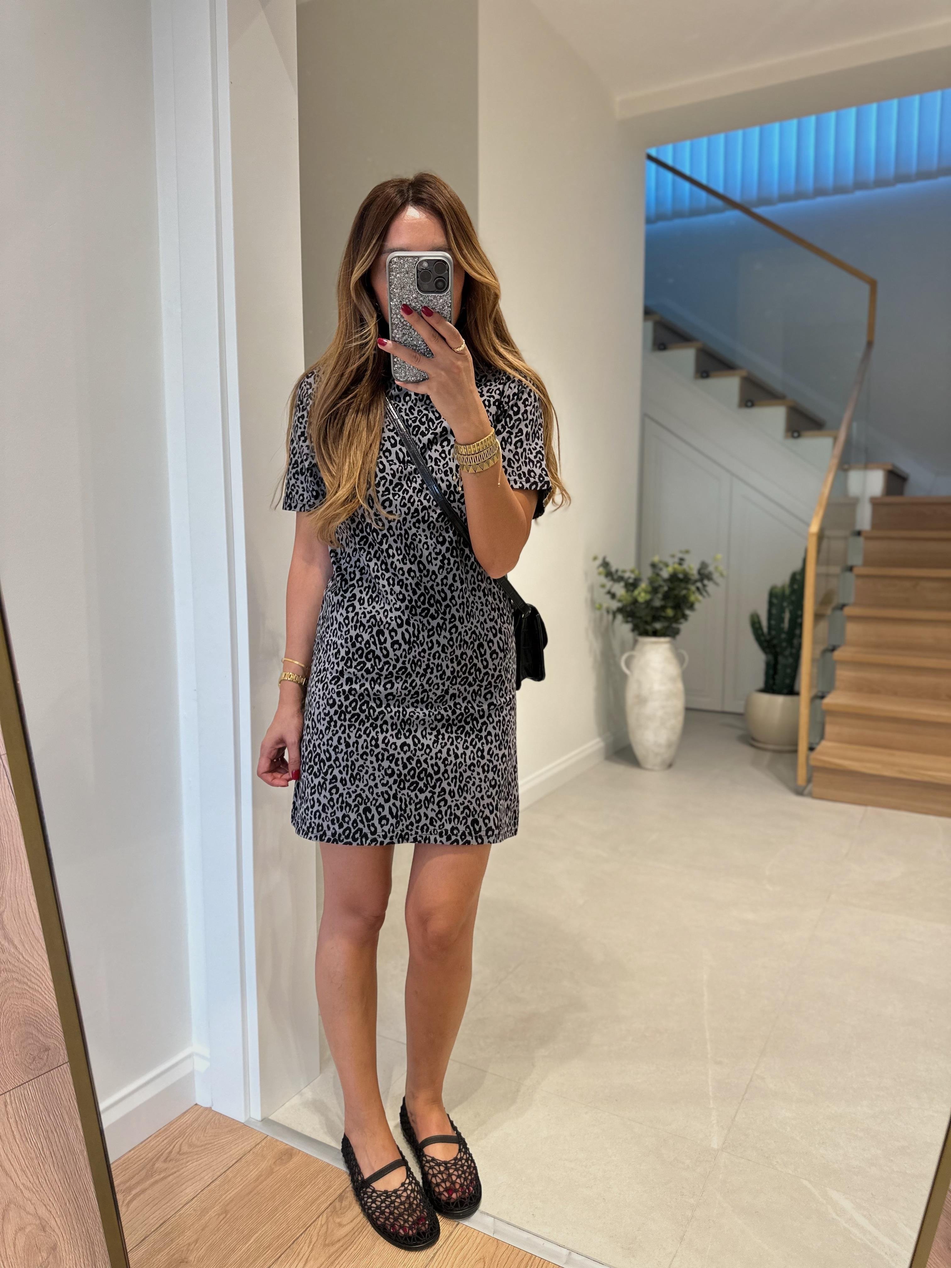%100 Pamuk Leopar Mini Elbise