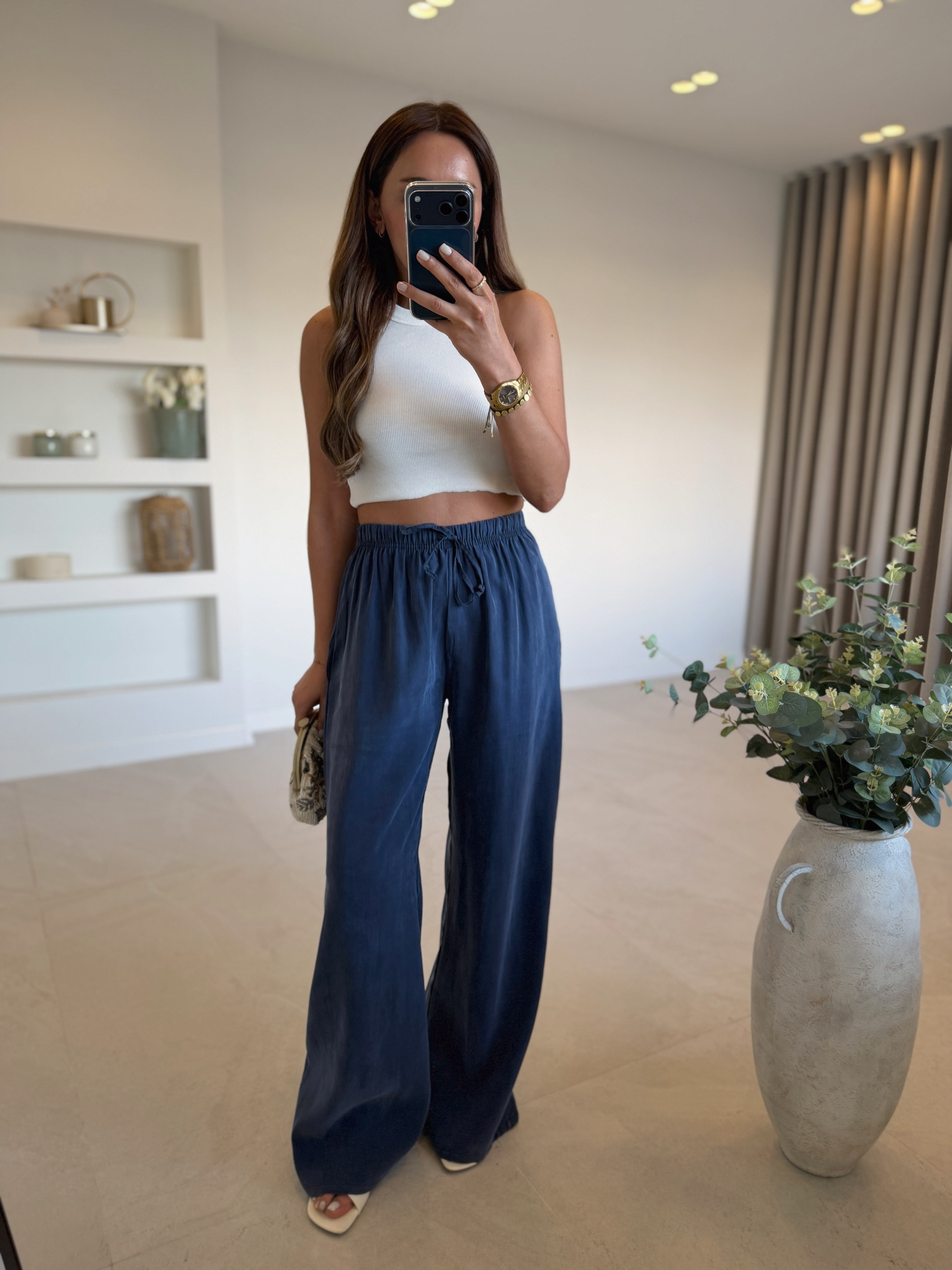 1001 Beli Lastikli Tensel Lacivert Pantolon