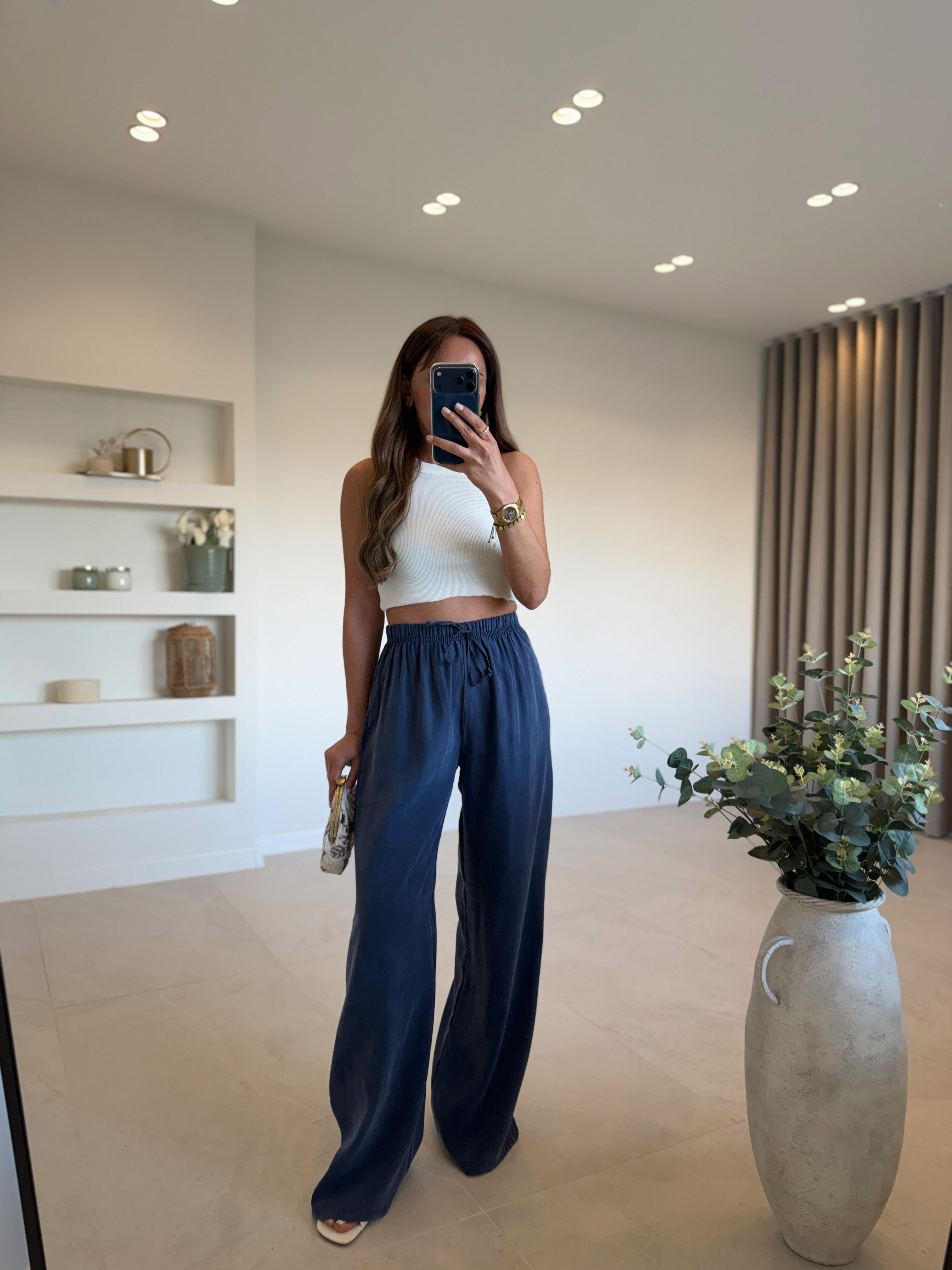 1001 Beli Lastikli Tensel Lacivert Pantolon