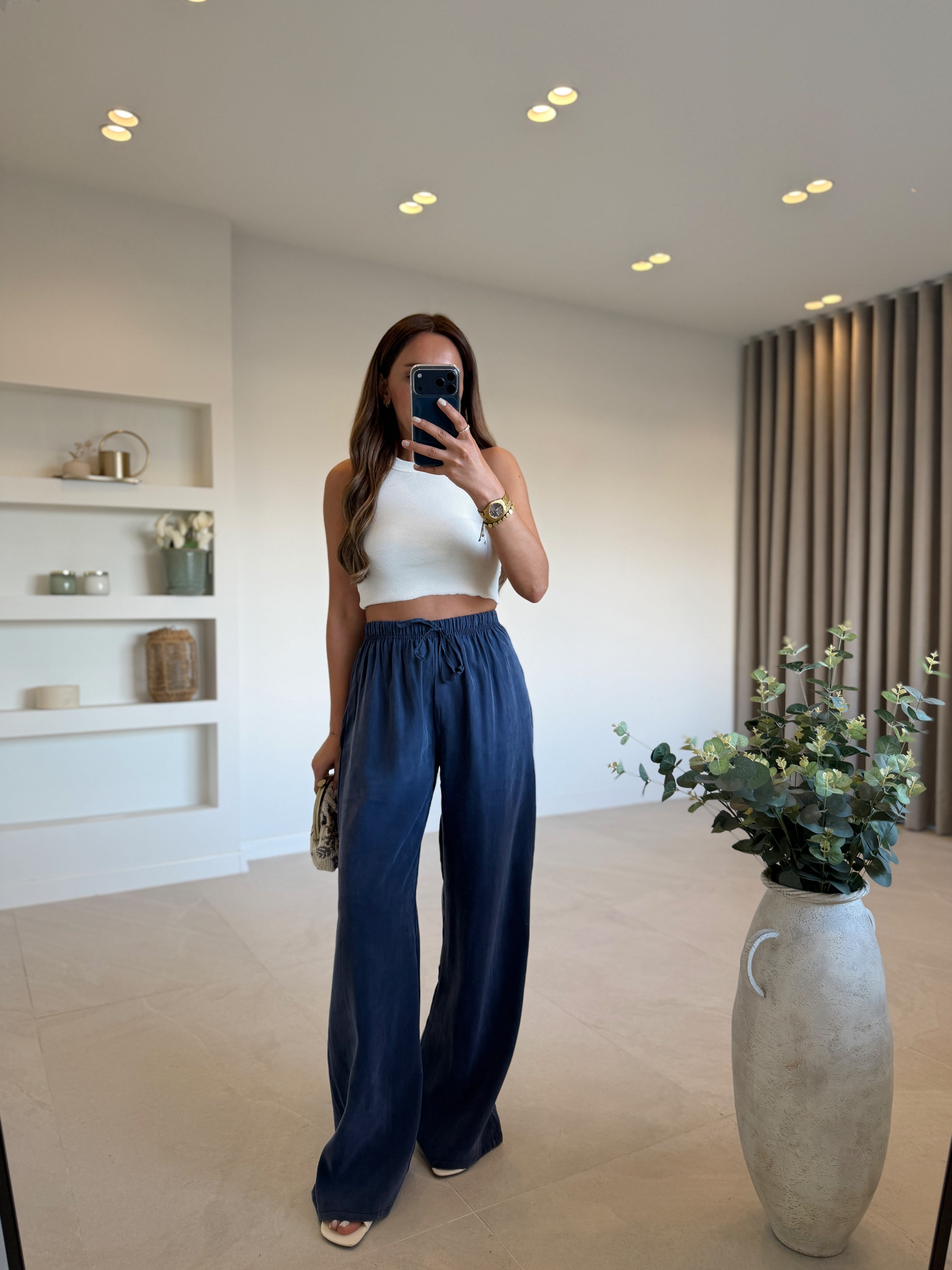 1001 Beli Lastikli Tensel Lacivert Pantolon