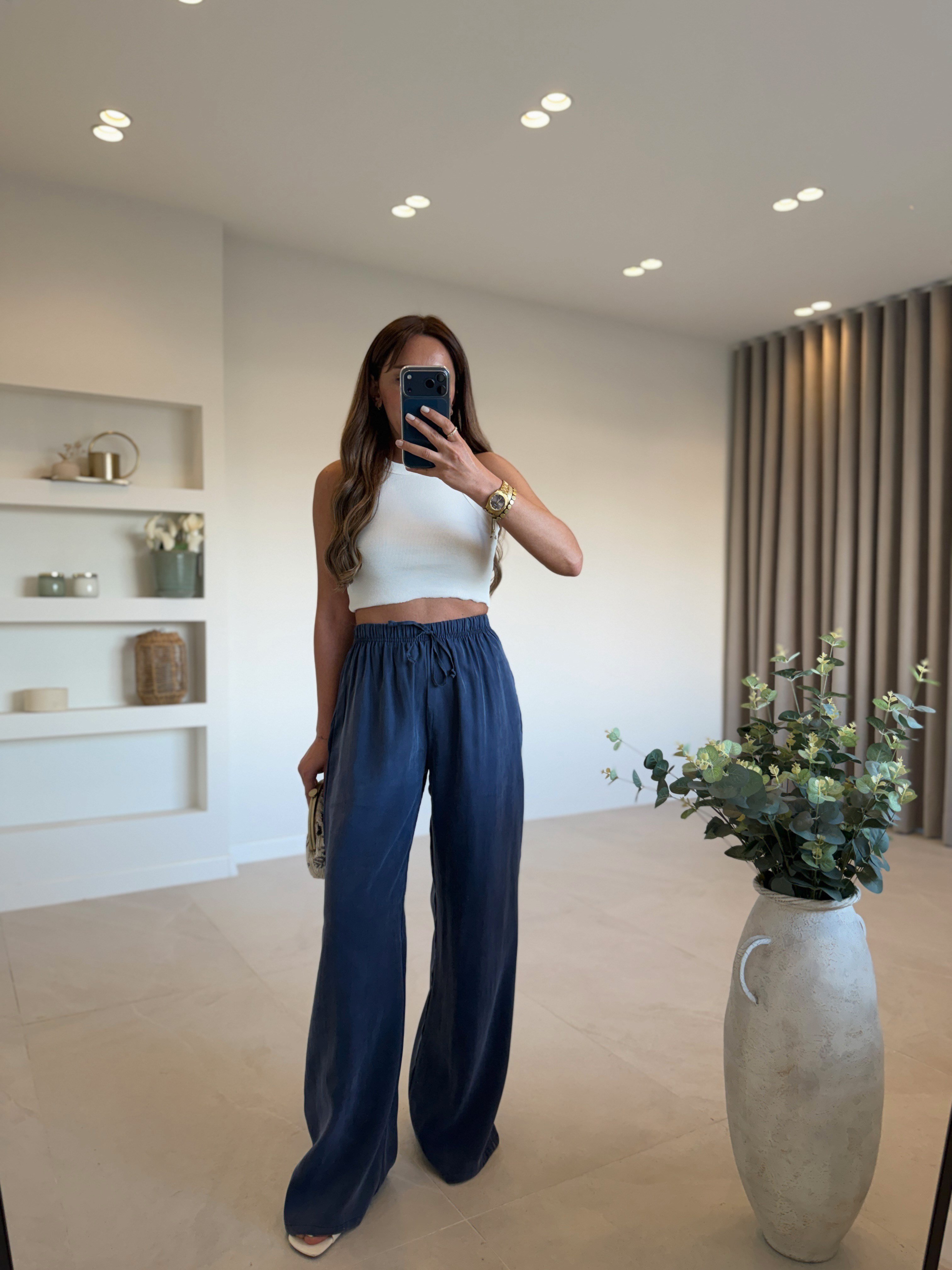 1001 Beli Lastikli Tensel Lacivert Pantolon