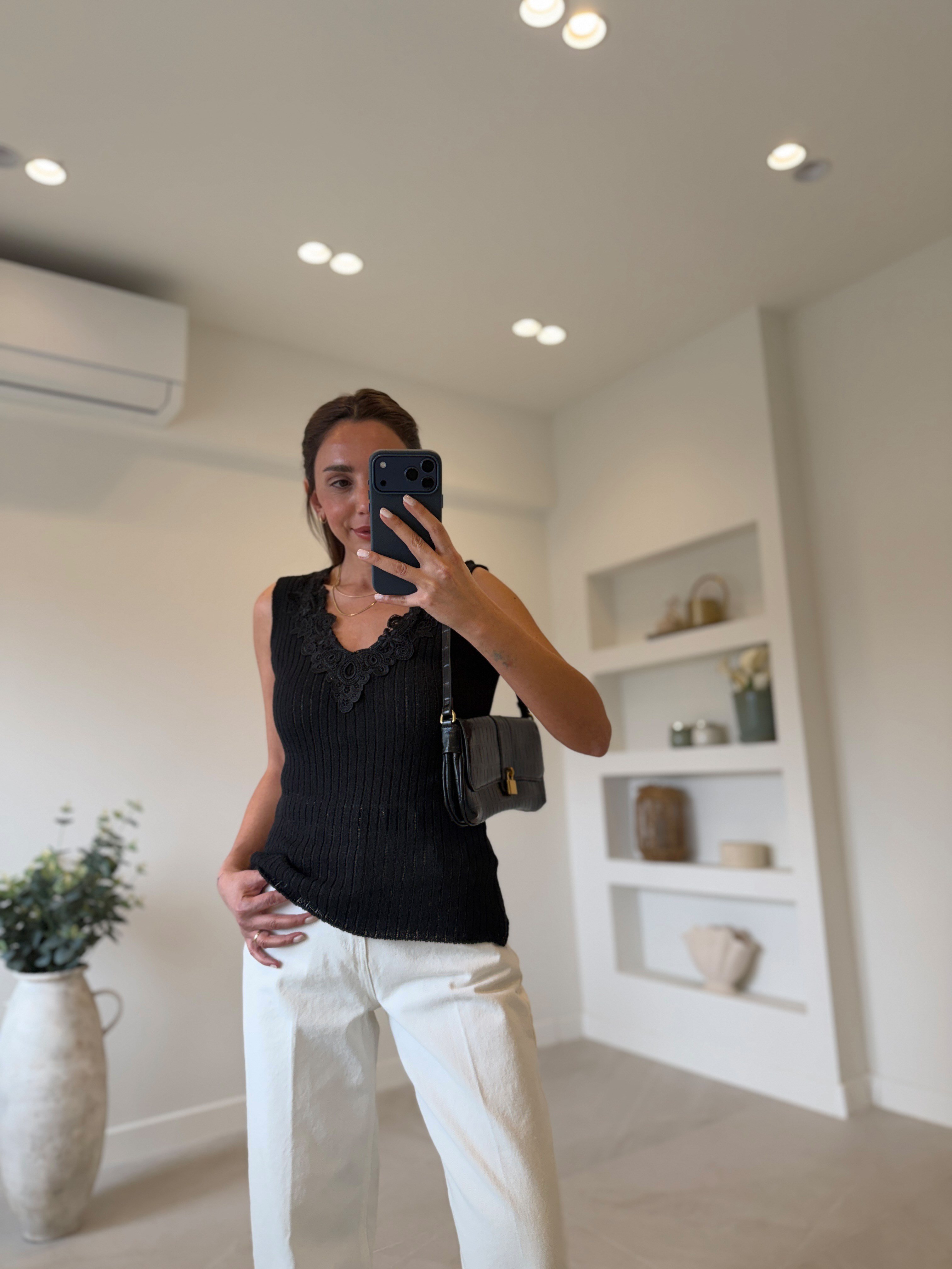 1002 Sırt Dantelli Siyah Atlet