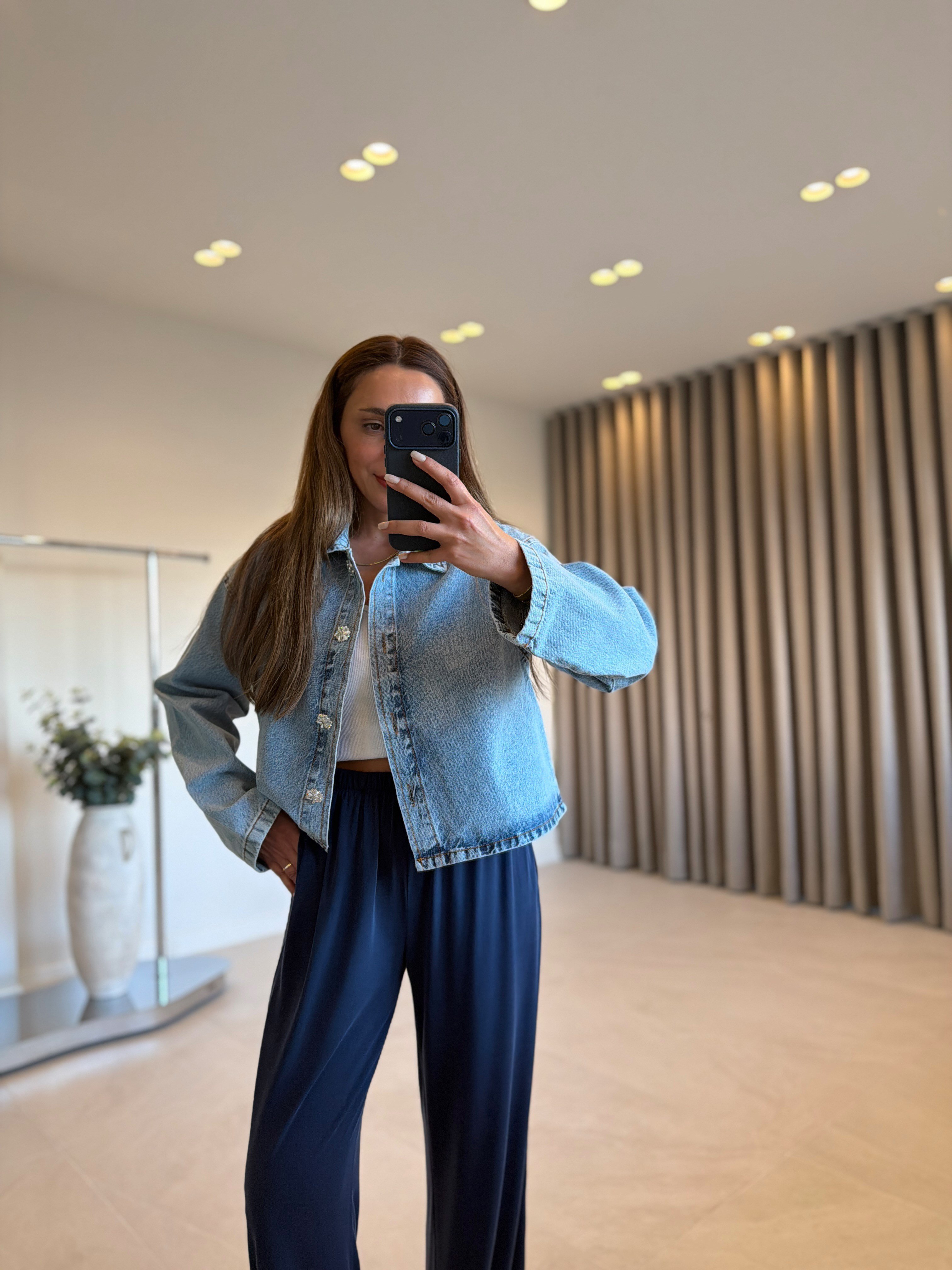 1005 Taşlı Düğmeli Jean Ceket