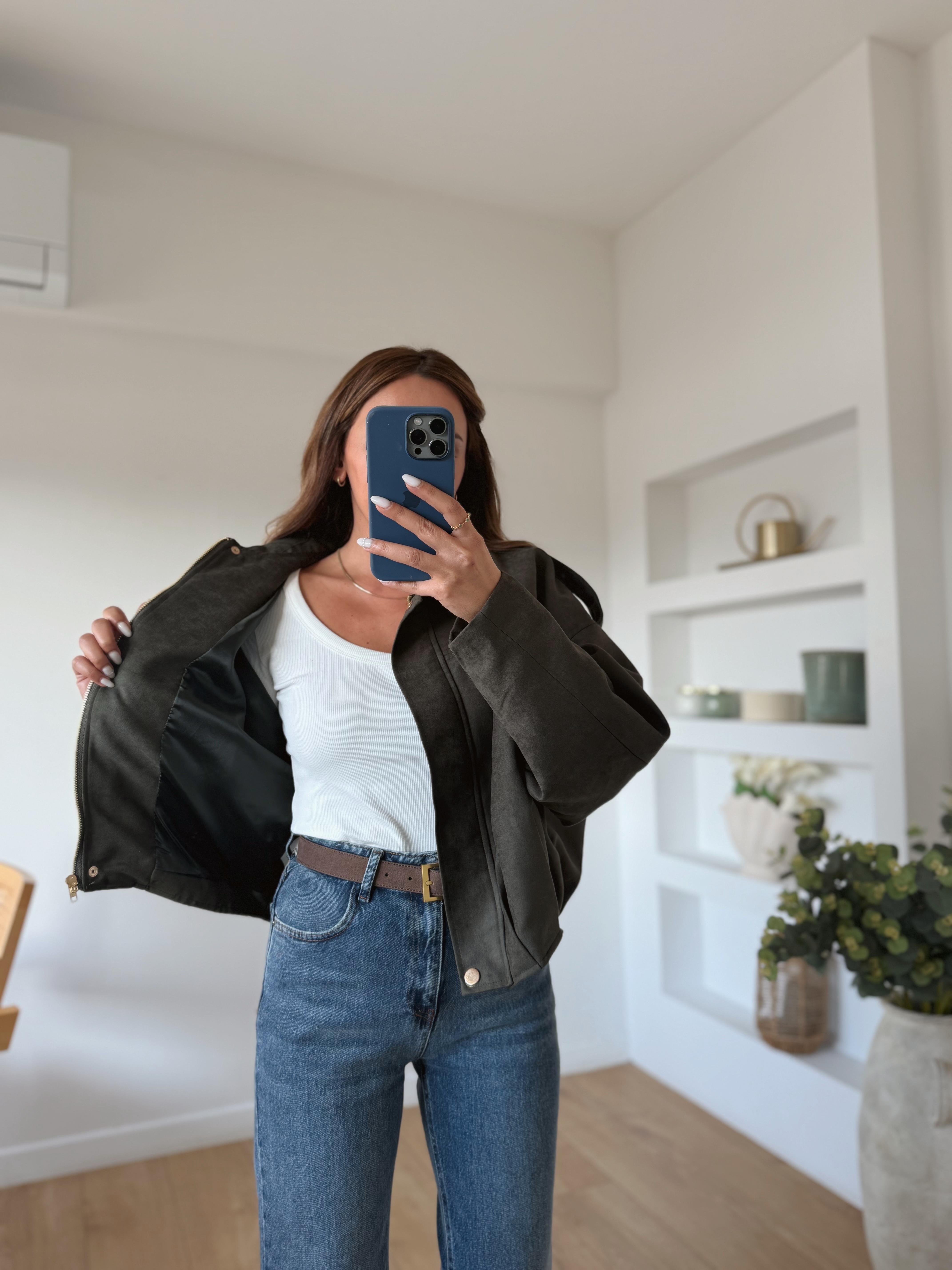 1012 Haki Süet Bomber Ceket
