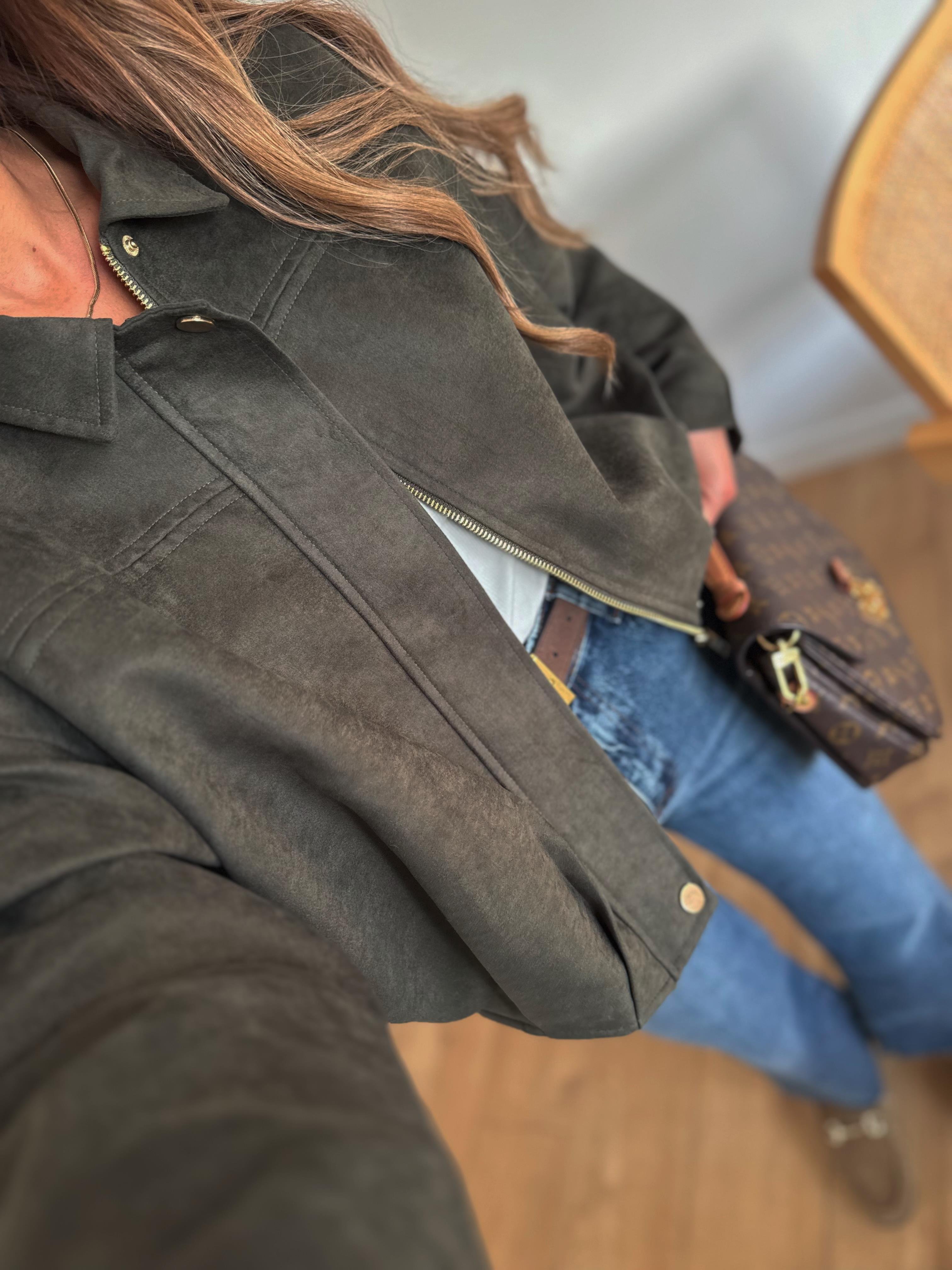 1012 Haki Süet Bomber Ceket