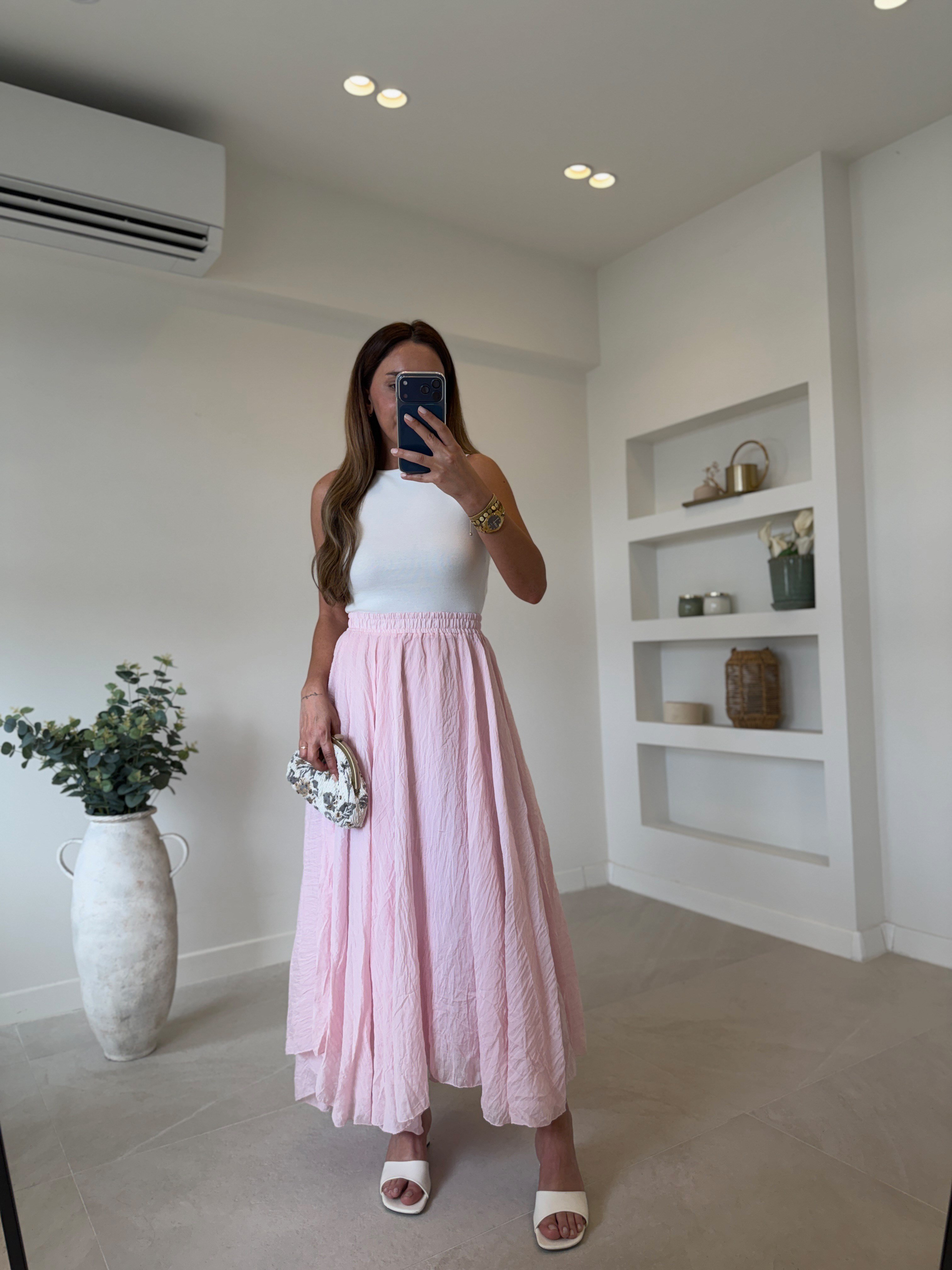 1022 Pembe Astarlı Asimetrik Etek