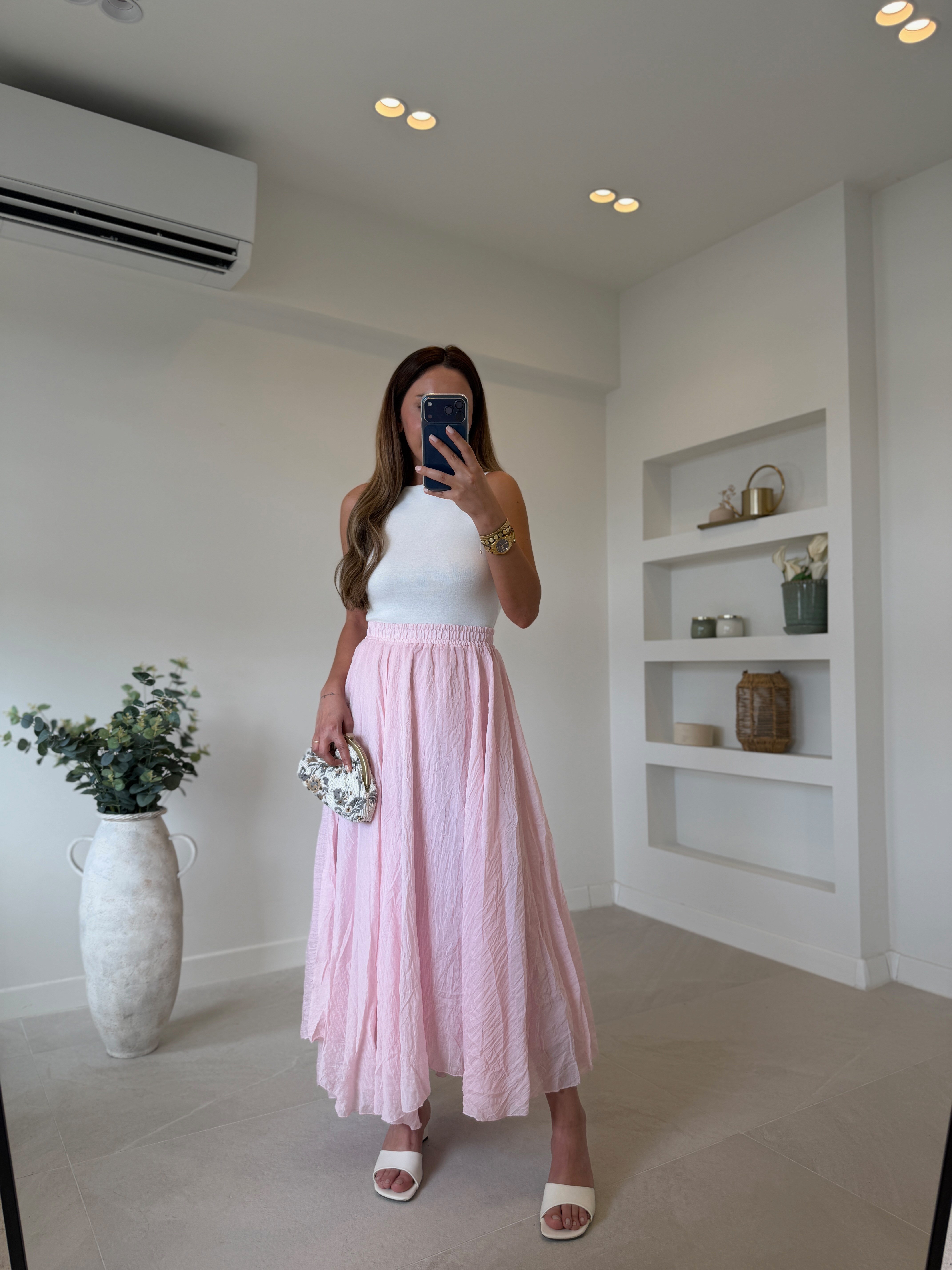 1022 Pembe Astarlı Asimetrik Etek