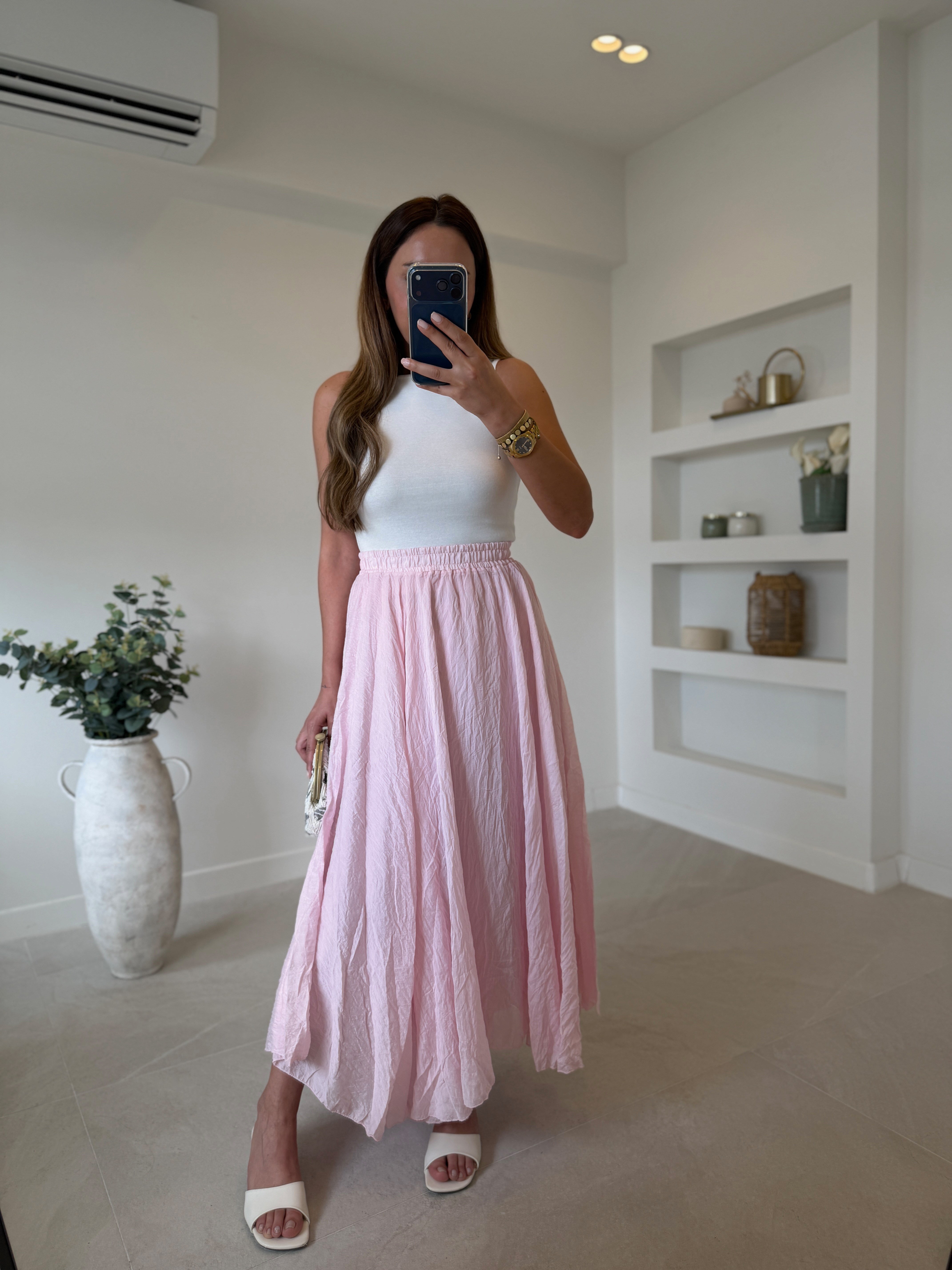 1022 Pembe Astarlı Asimetrik Etek