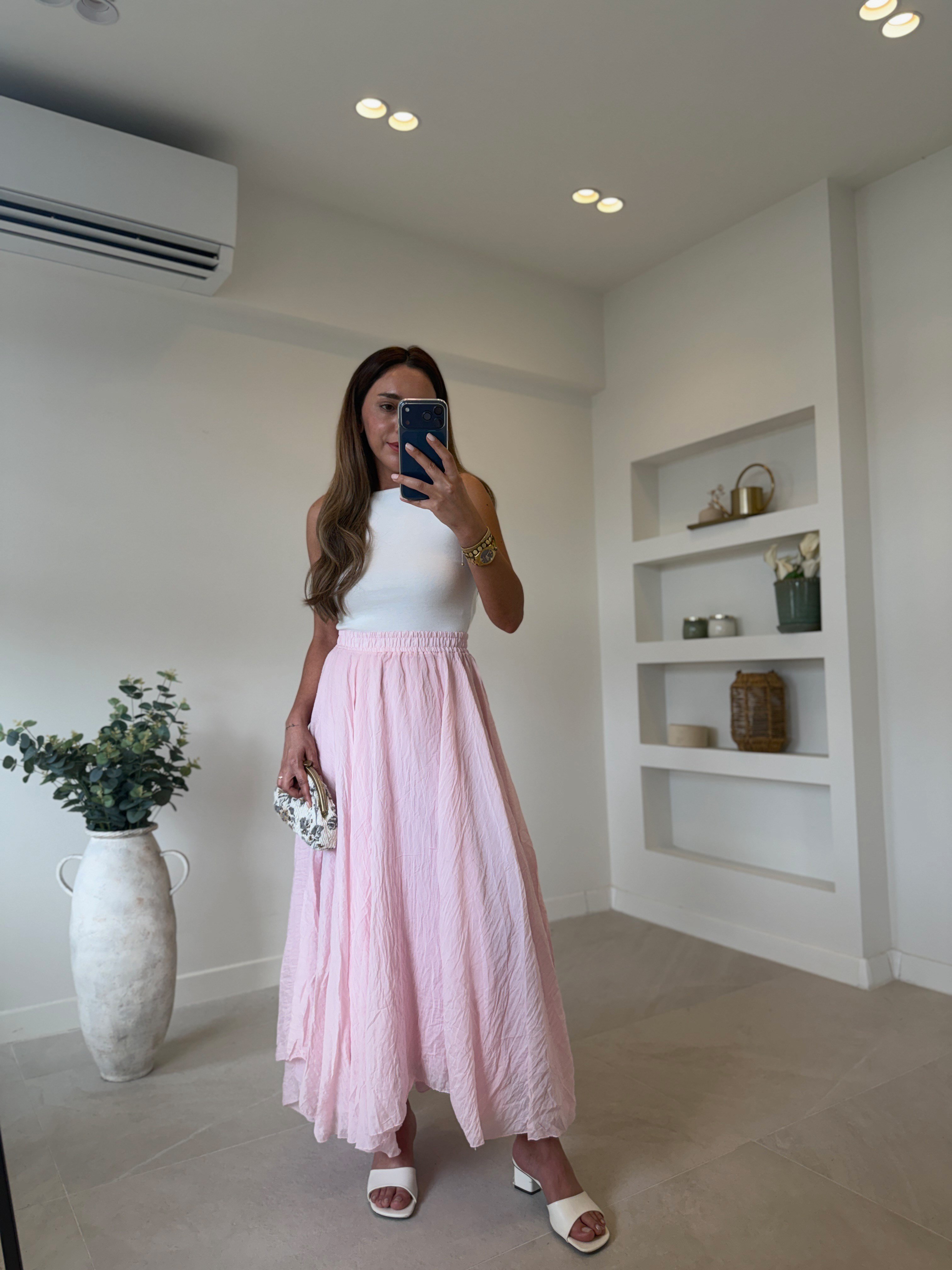 1022 Pembe Astarlı Asimetrik Etek