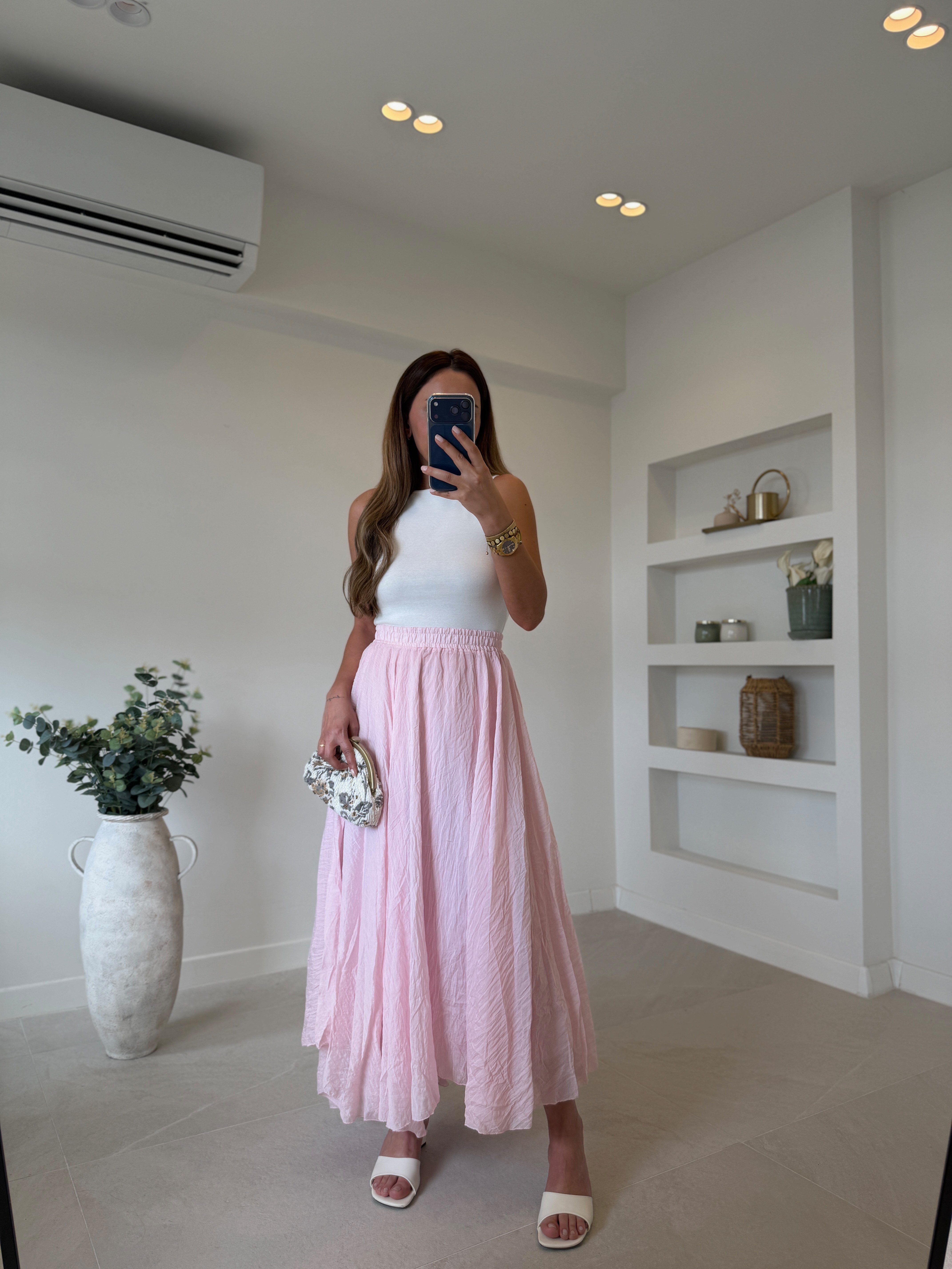 1022 Pembe Astarlı Asimetrik Etek
