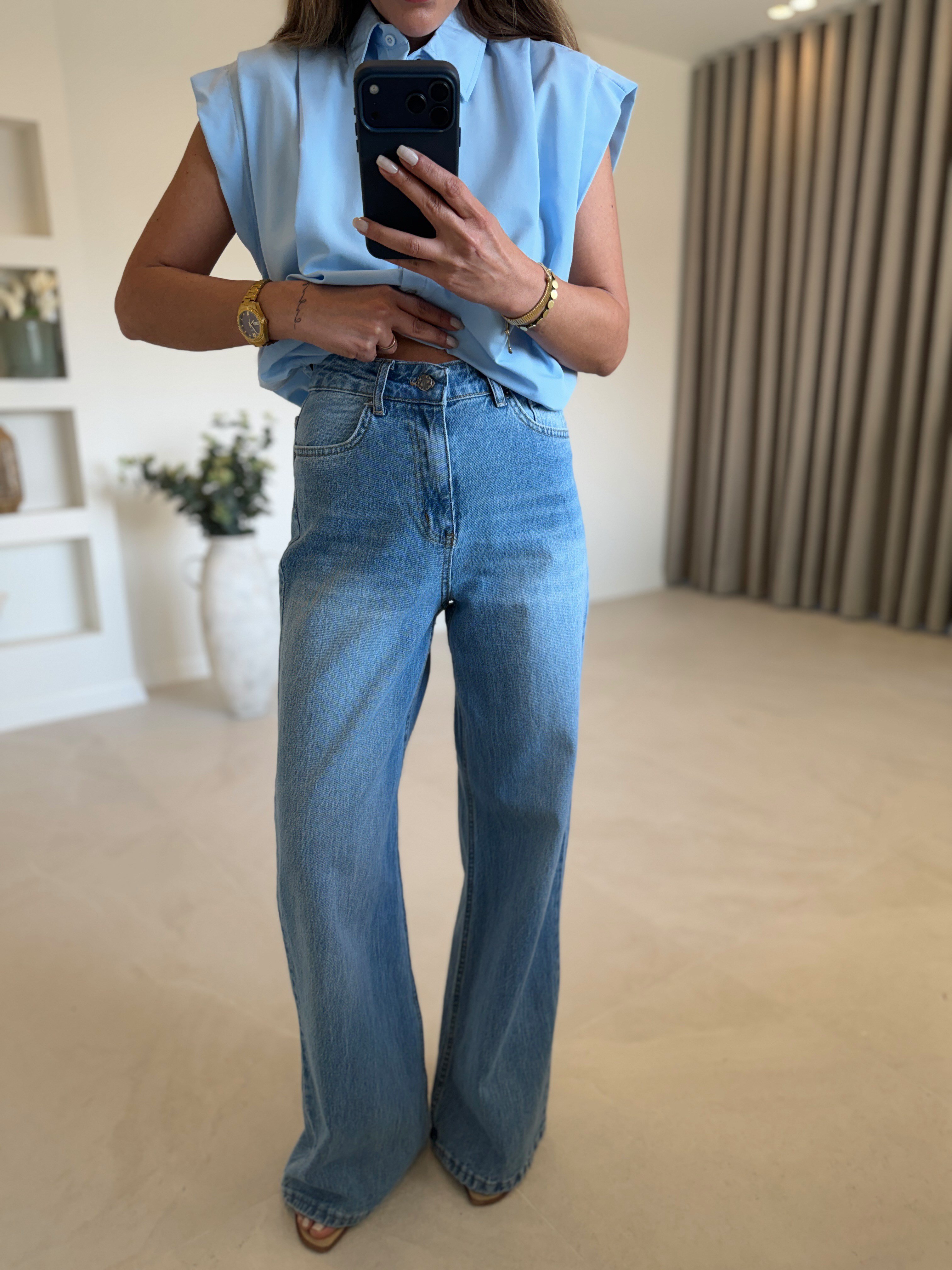 1023 Kemerli Açık Mavi Jean