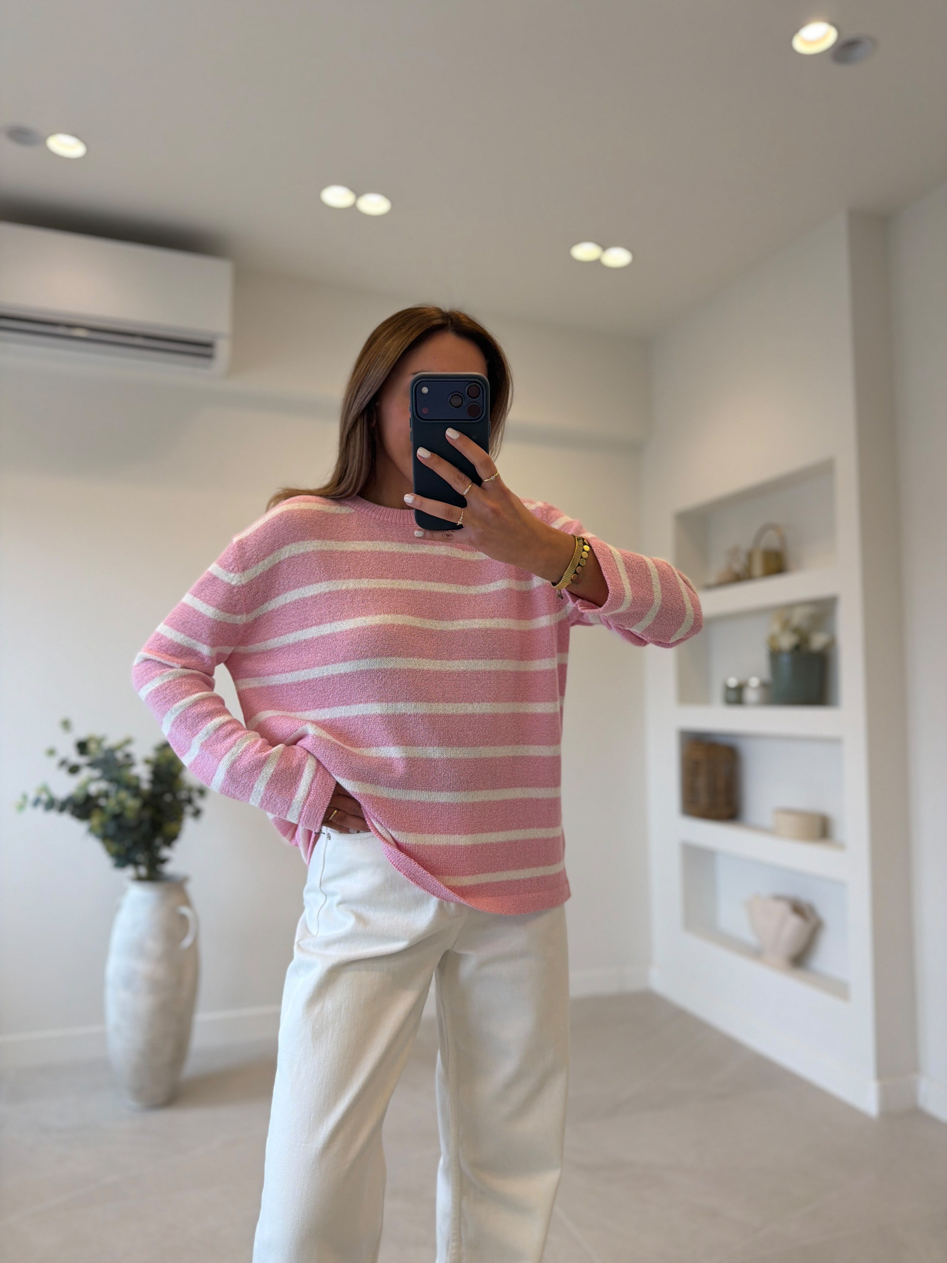 1032 Pembe Çizgili Triko Kazak