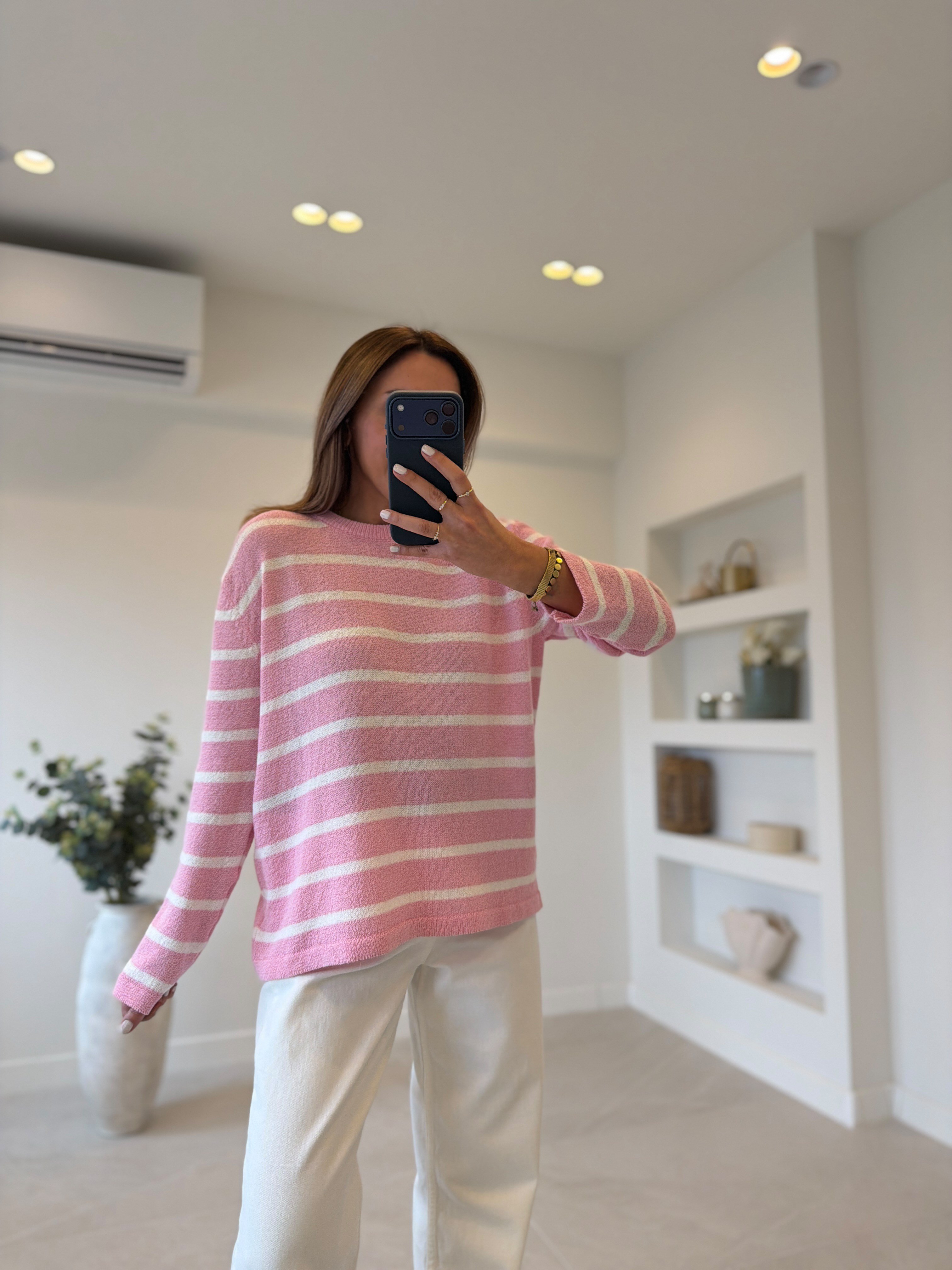 1032 Pembe Çizgili Triko Kazak