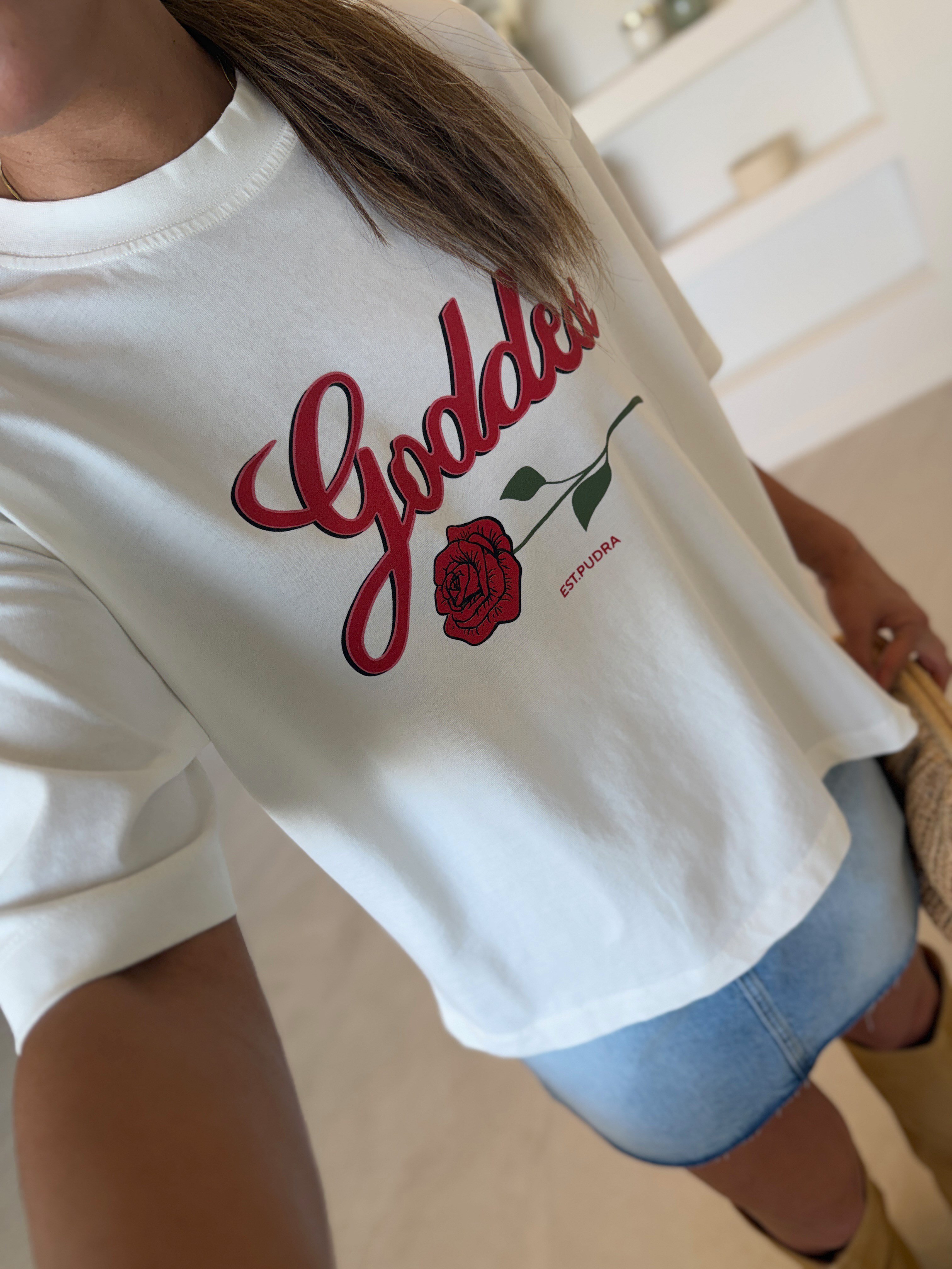1042 Goddes Baskılı Ekru Tişört