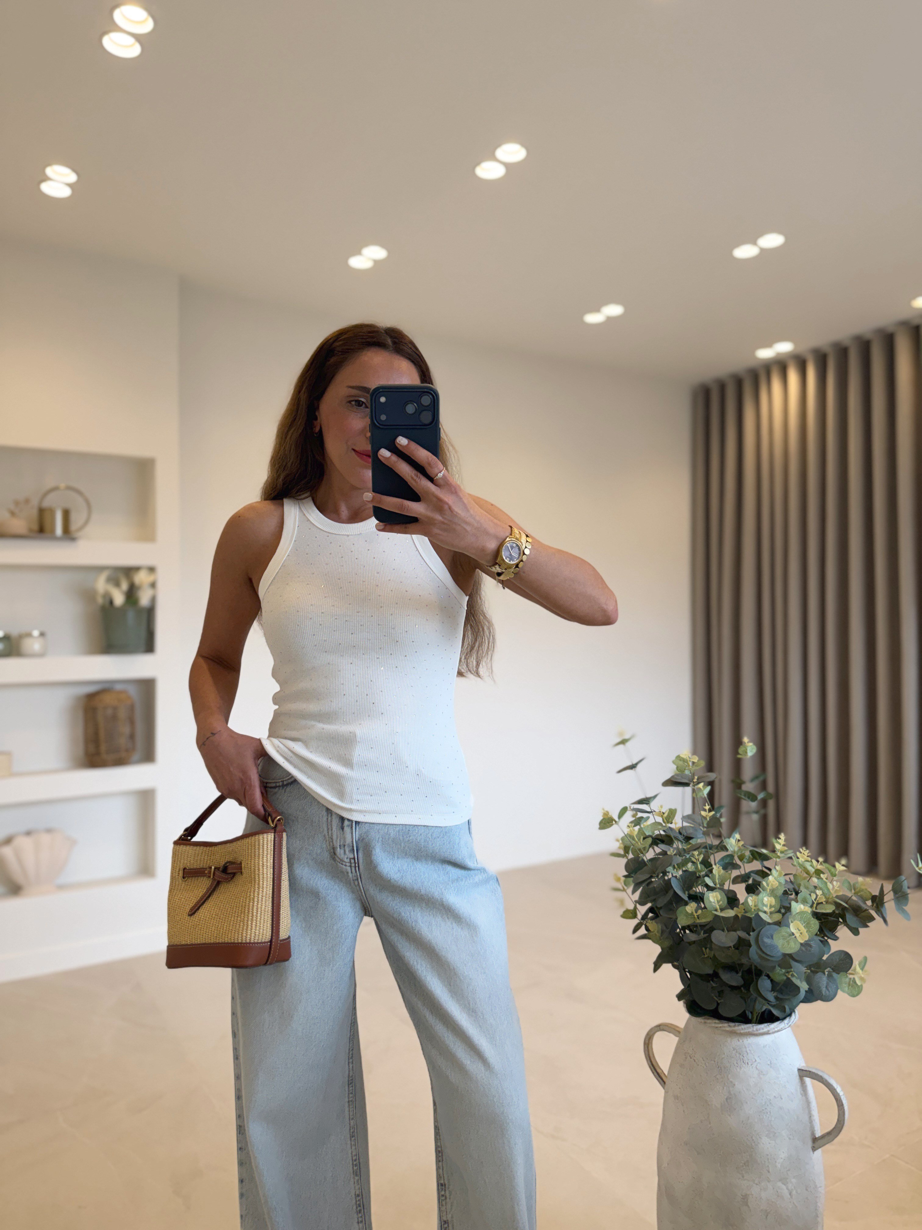 1060 Taşlı Açık Ekru Atlet
