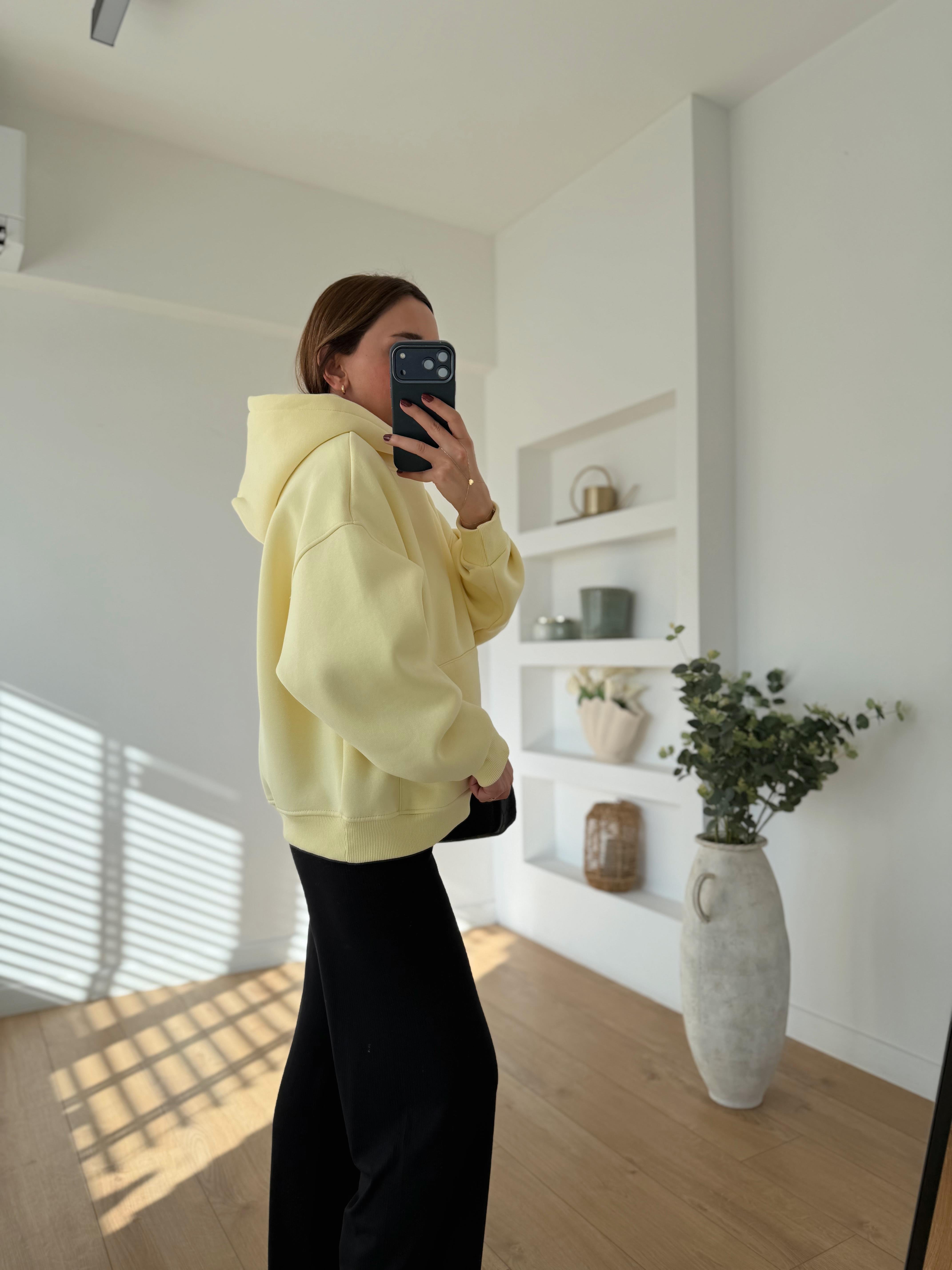 10801 Kapüşonlu Cepli Sarı Sweatshirt