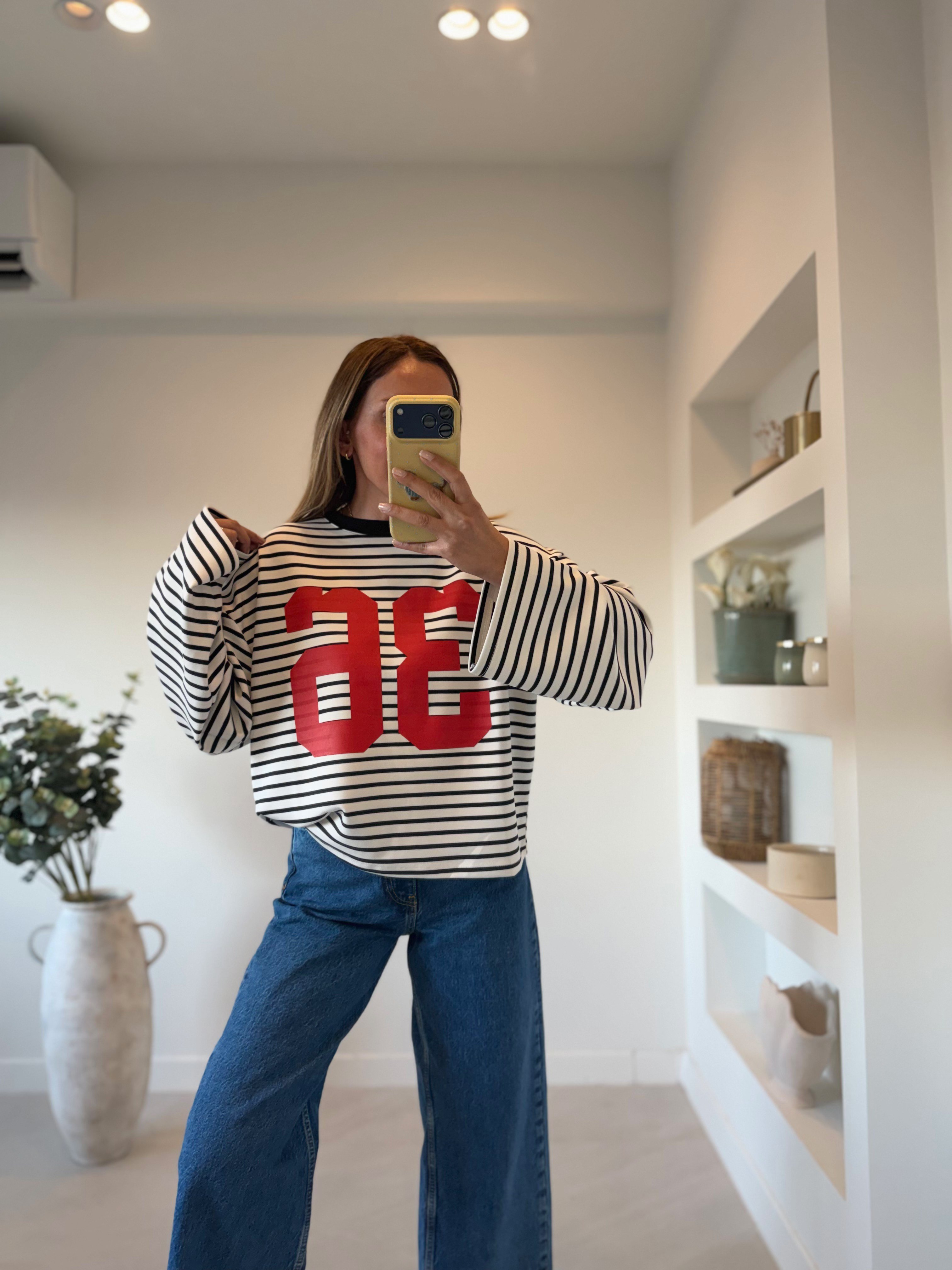 12680 Baskılı Siyah Çizgili Sweatshirt