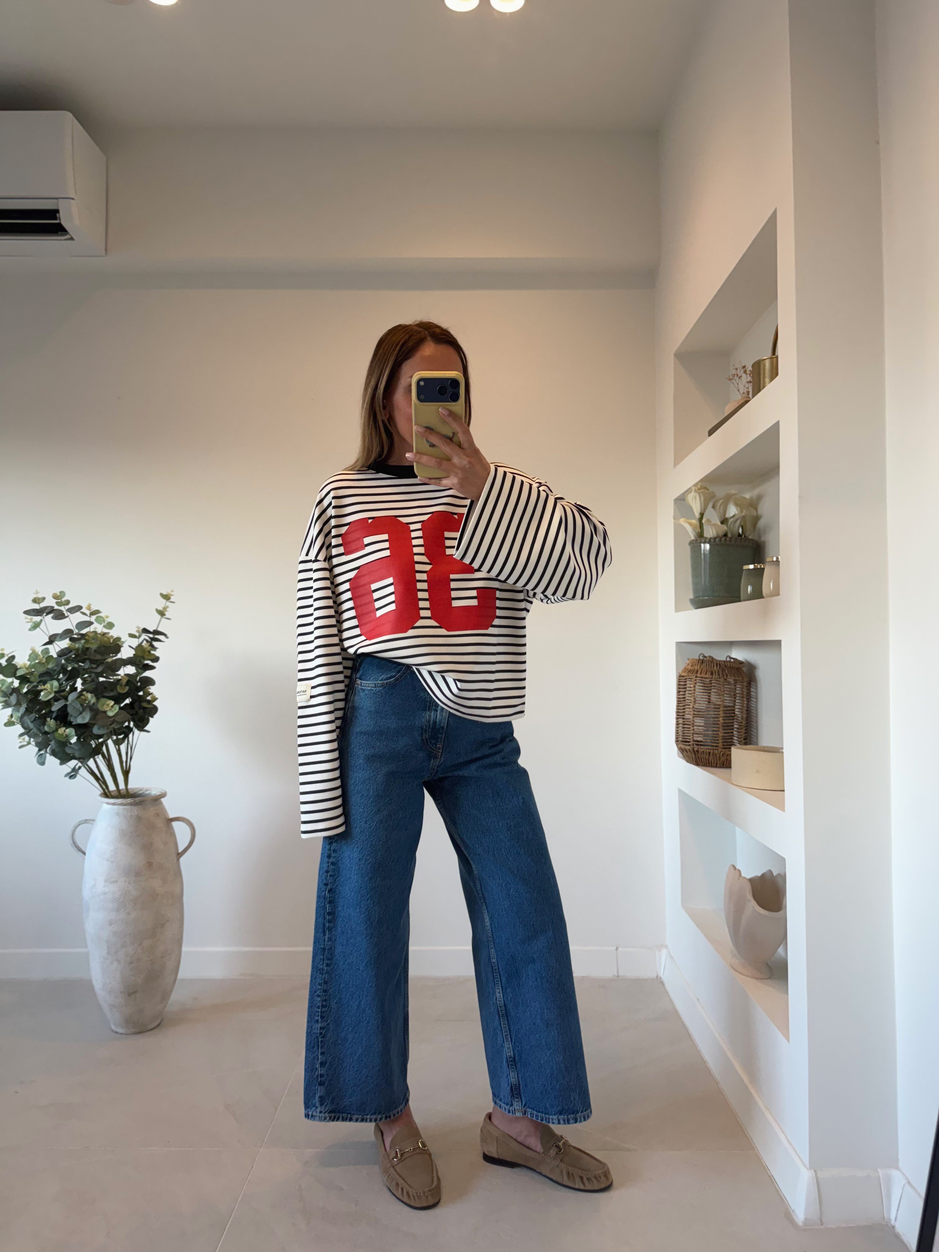 12680 Baskılı Siyah Çizgili Sweatshirt