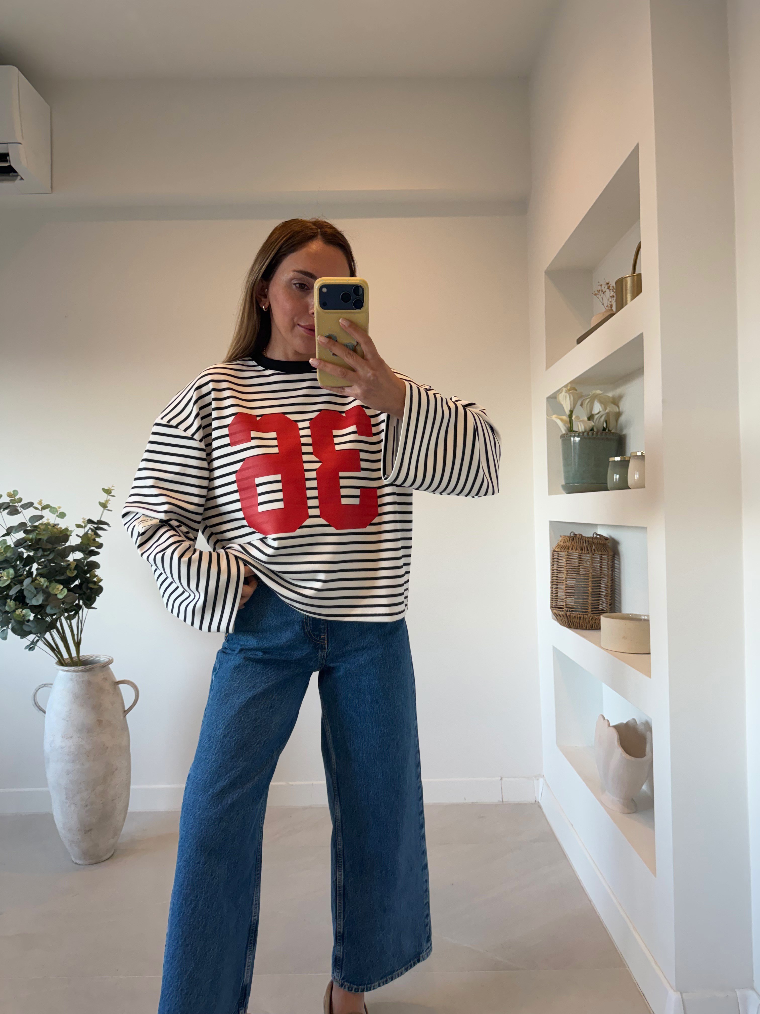 12680 Baskılı Siyah Çizgili Sweatshirt
