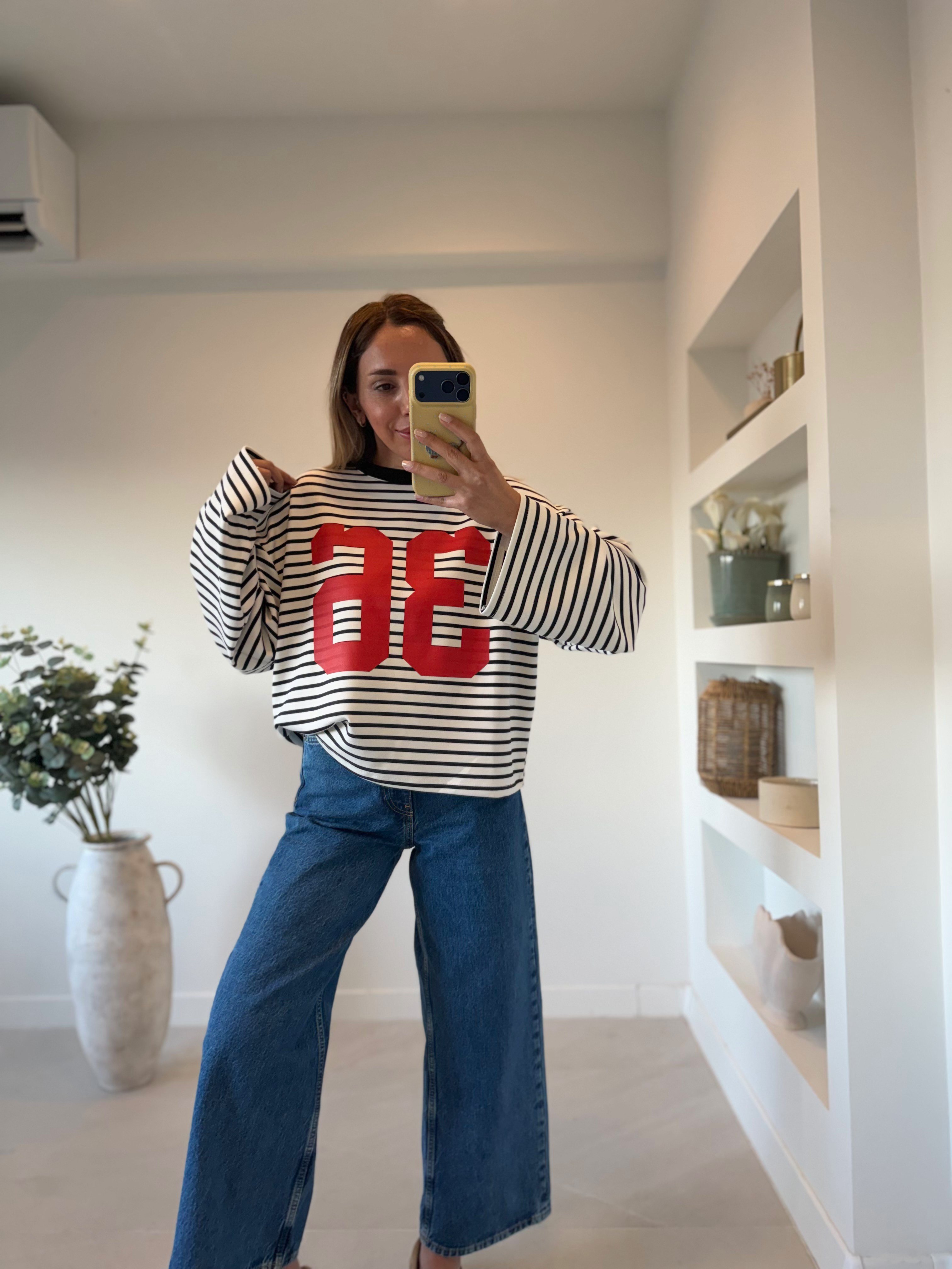 12680 Baskılı Siyah Çizgili Sweatshirt