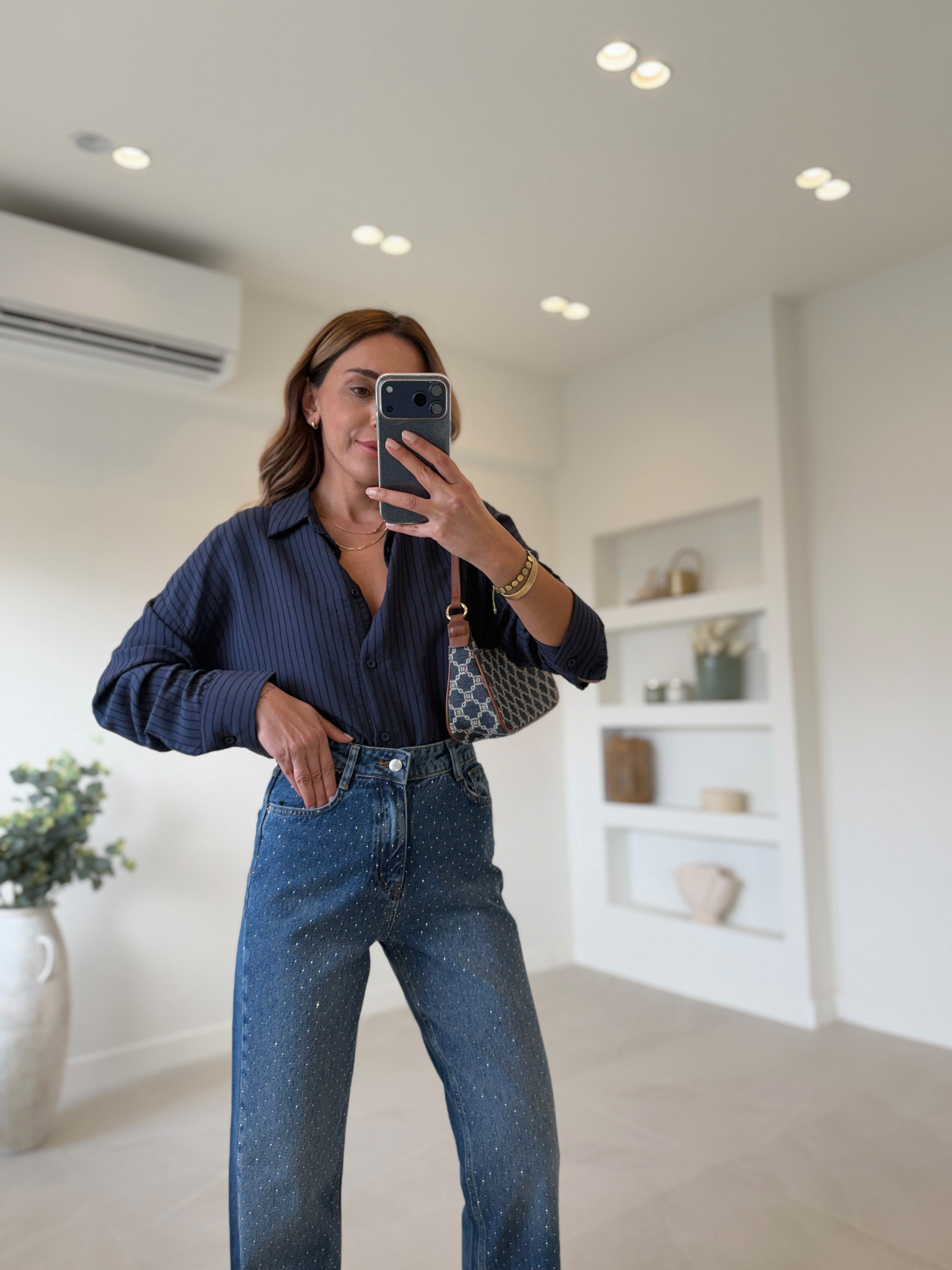 1724 Çizgili Lacivert Modal Gömlek