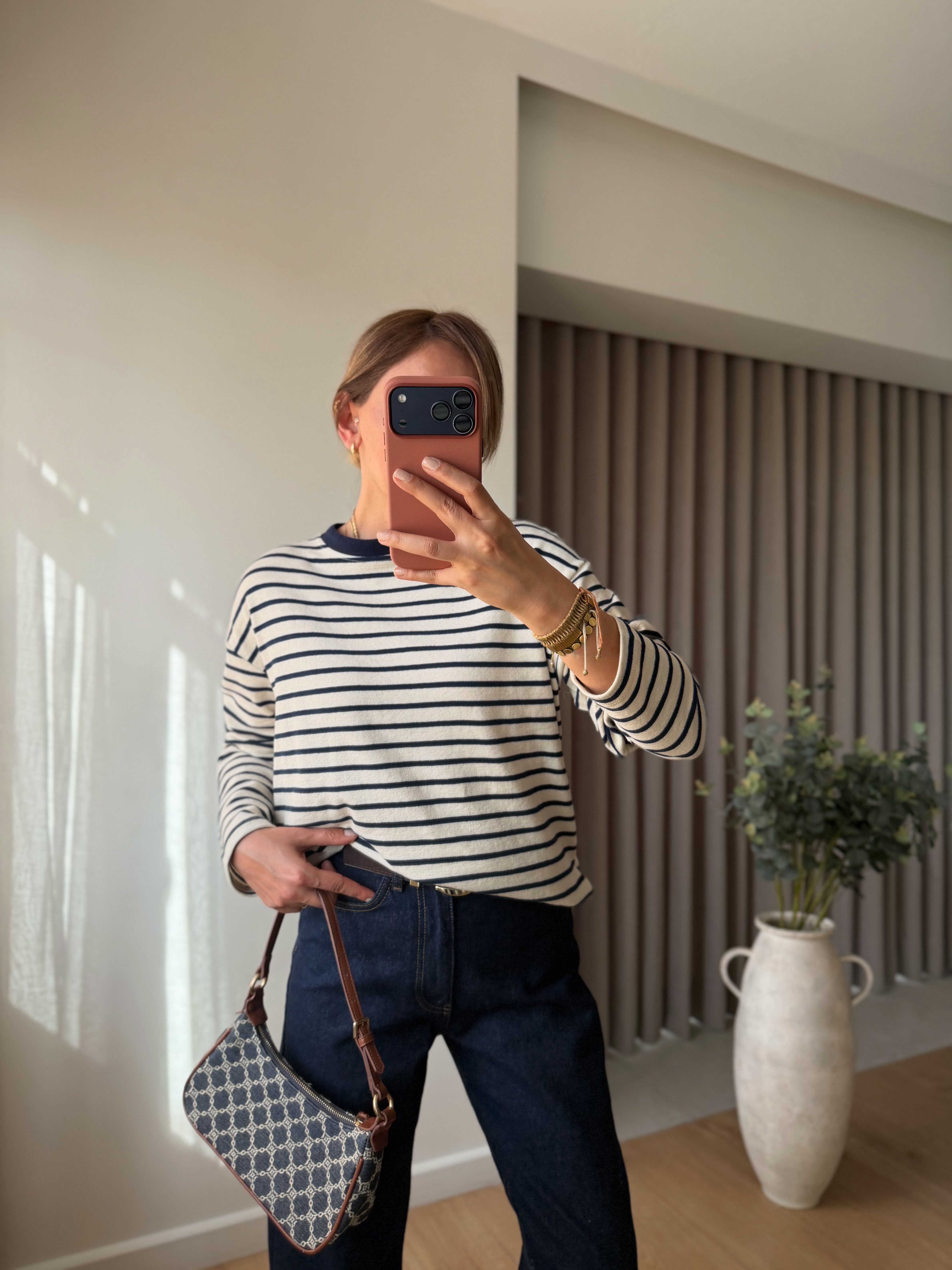 26354 Yırtmaçlı Lacivert Çizgili İnce Sweatshirt