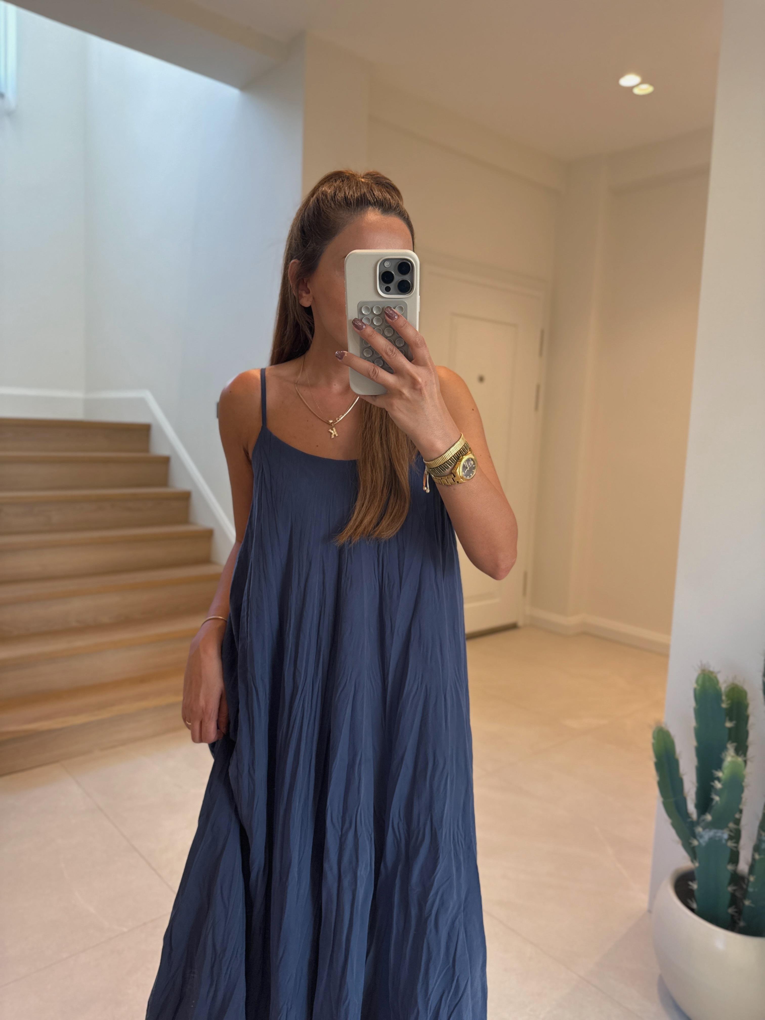 3208 Kırışık Astarlı Lacivert Elbise