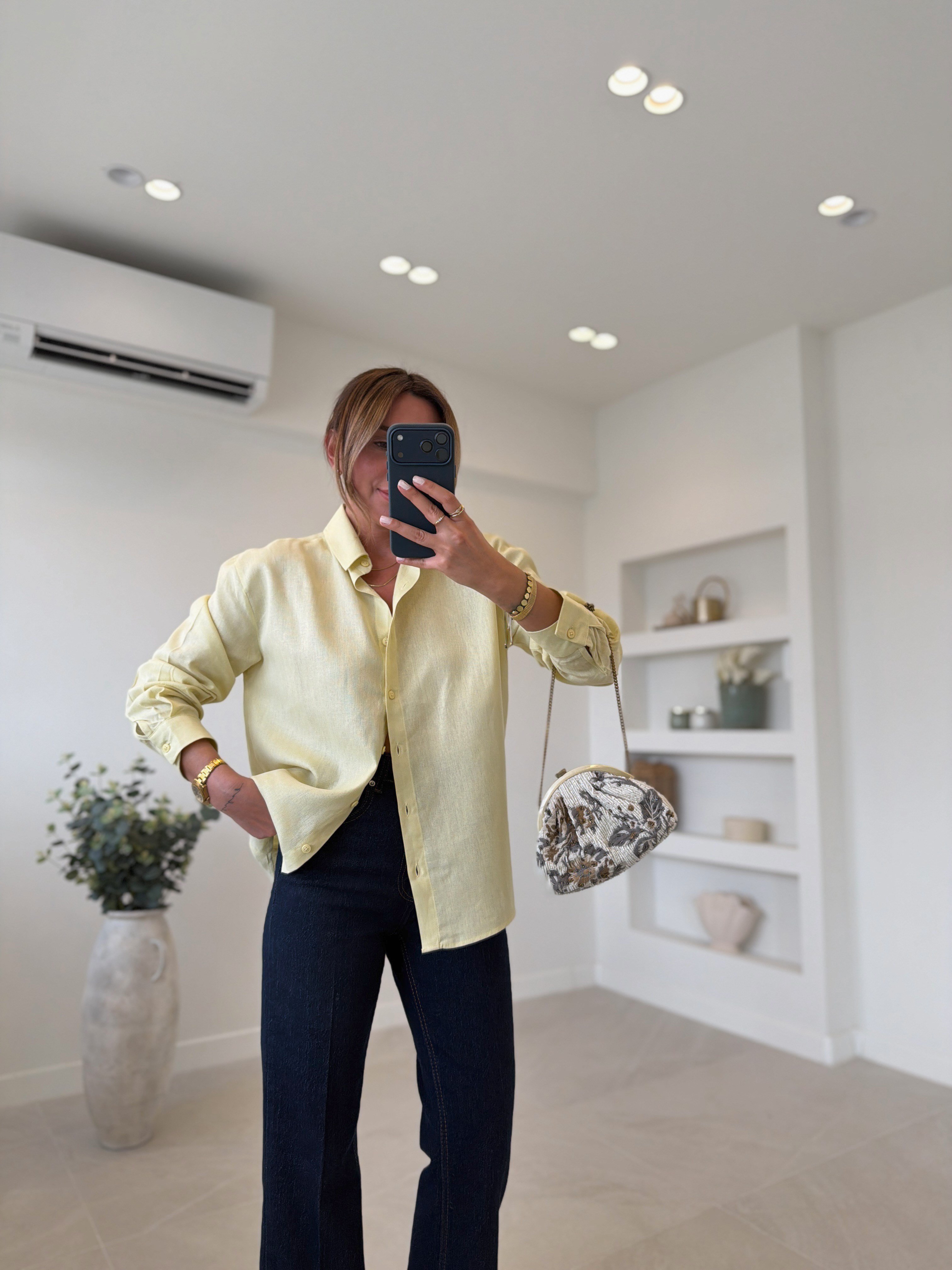 4401 MD Sarı Keten Gömlek